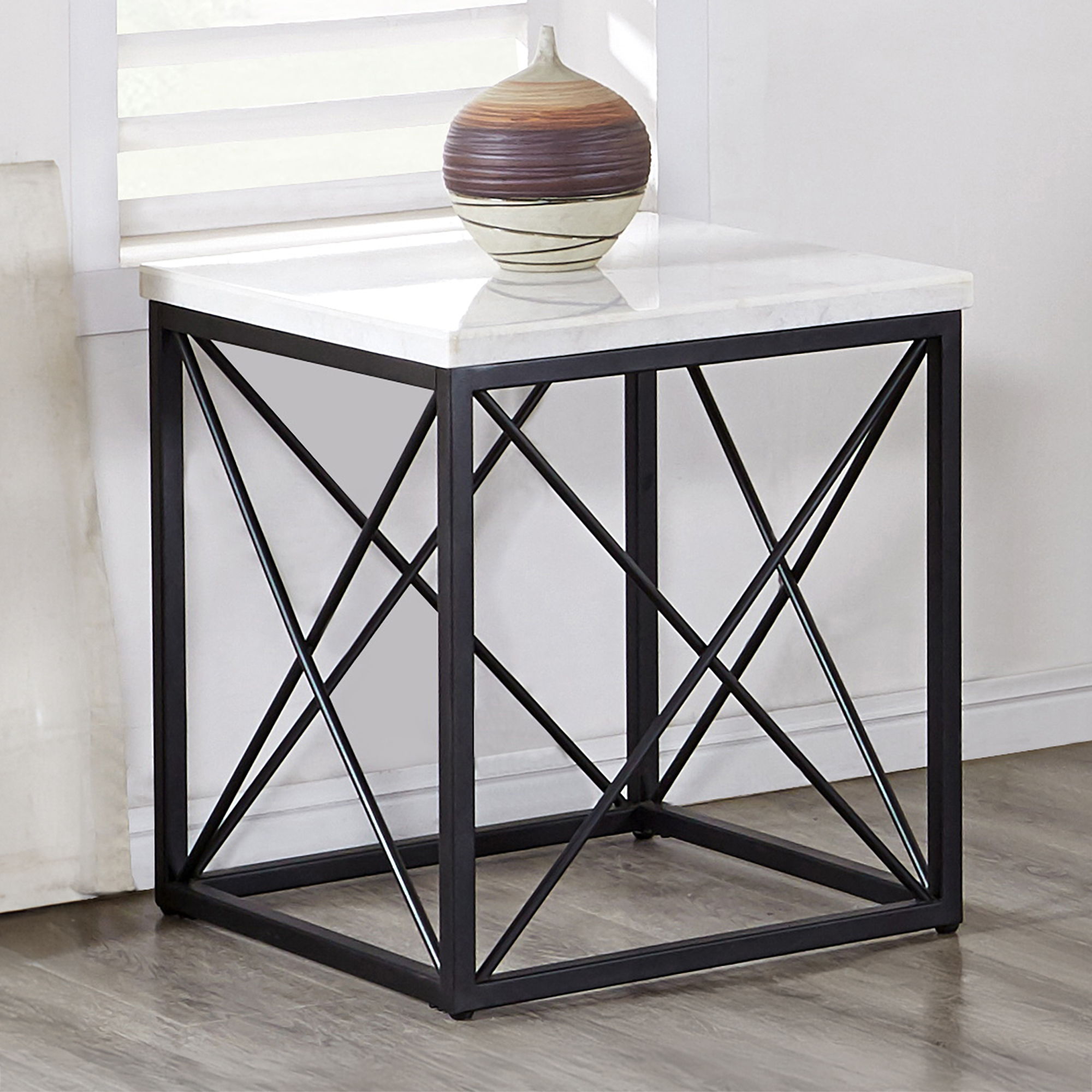 Skyler - Marble Top Square End Table - White / Black