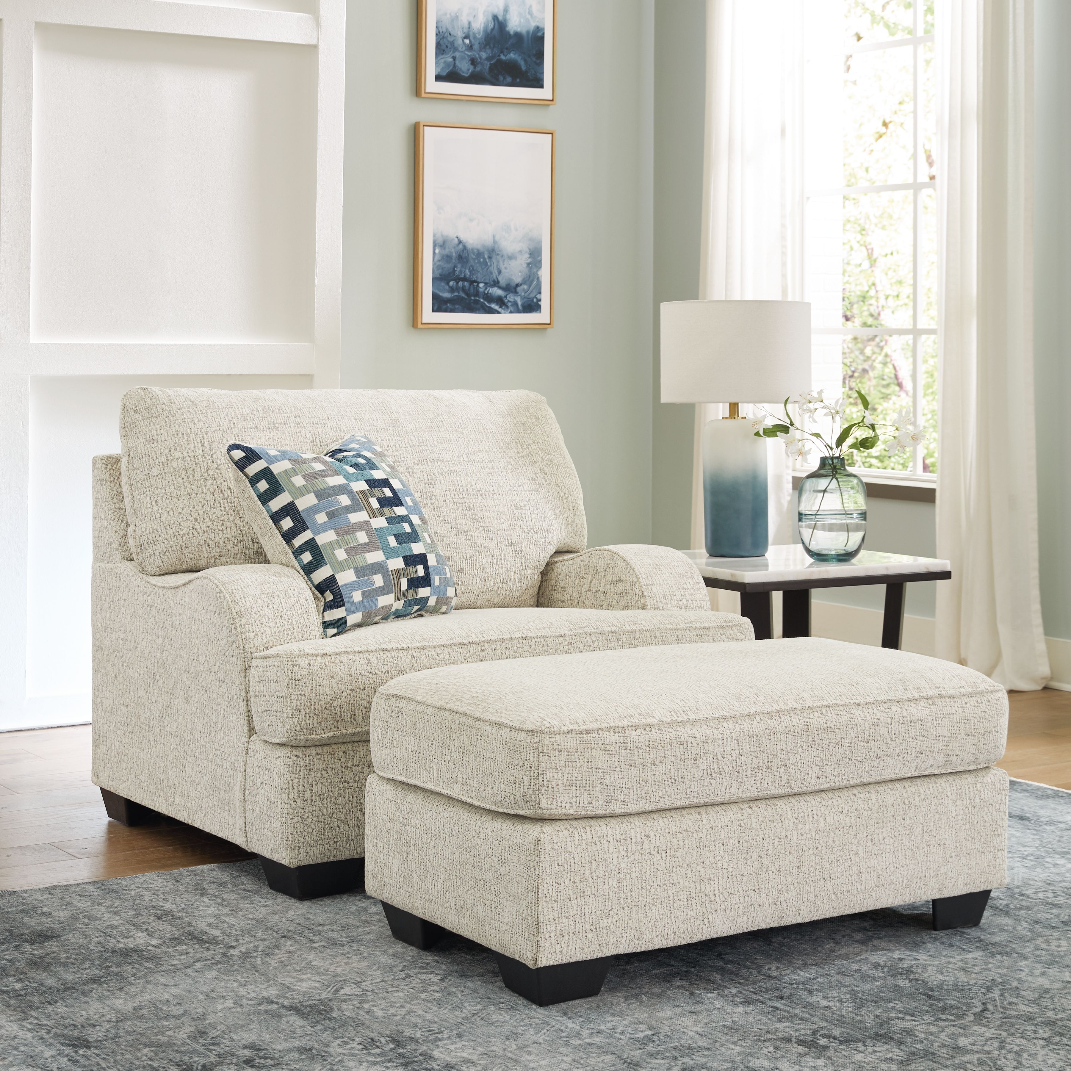 Ashley Valerano - Parchment - 2 Pc. - Chair And A Half, Ottoman