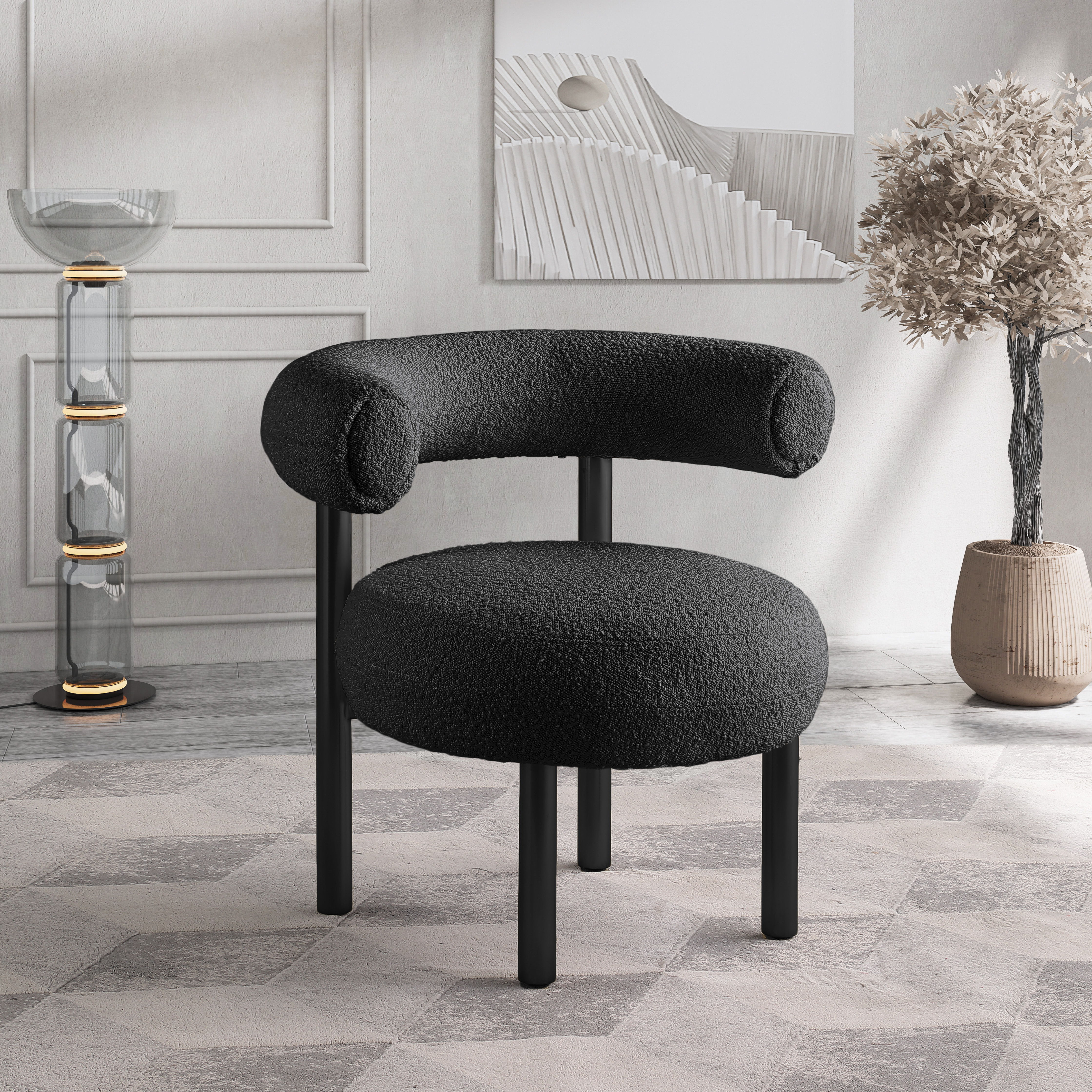 Bordeaux - Boucle Fabric Accent Chair With Black Legs - Black