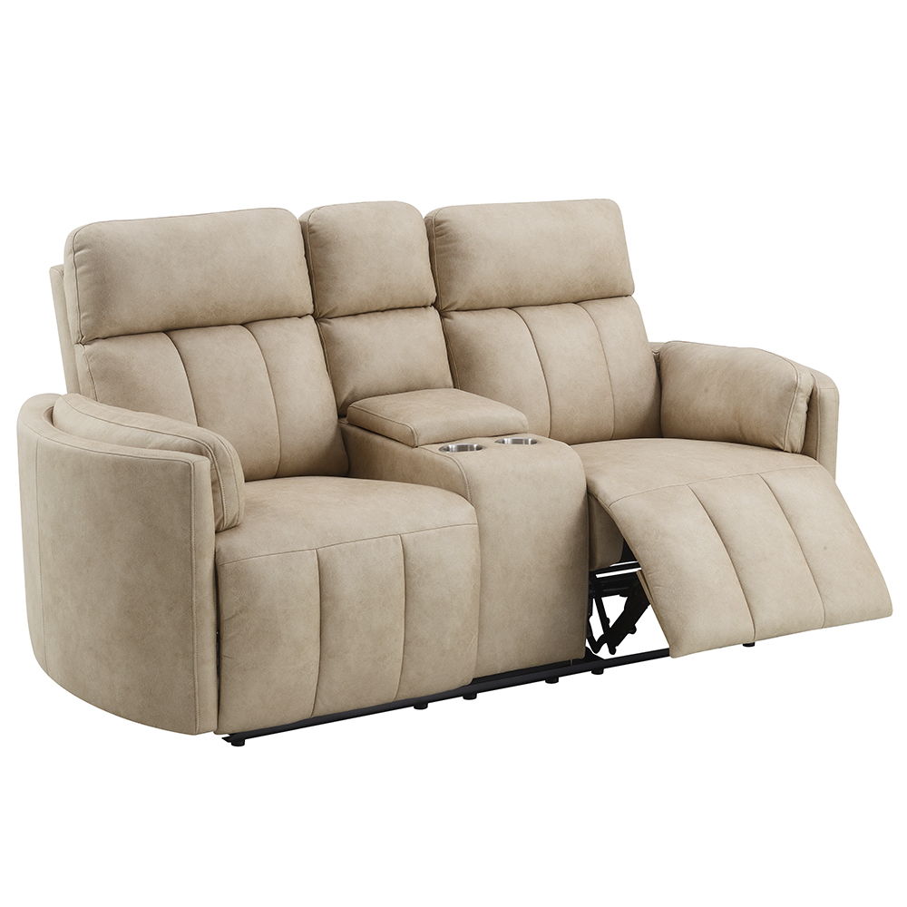 Elison - Motion Loveseat With Console - Dark Beige Polish Microfiber, beige, view 3
