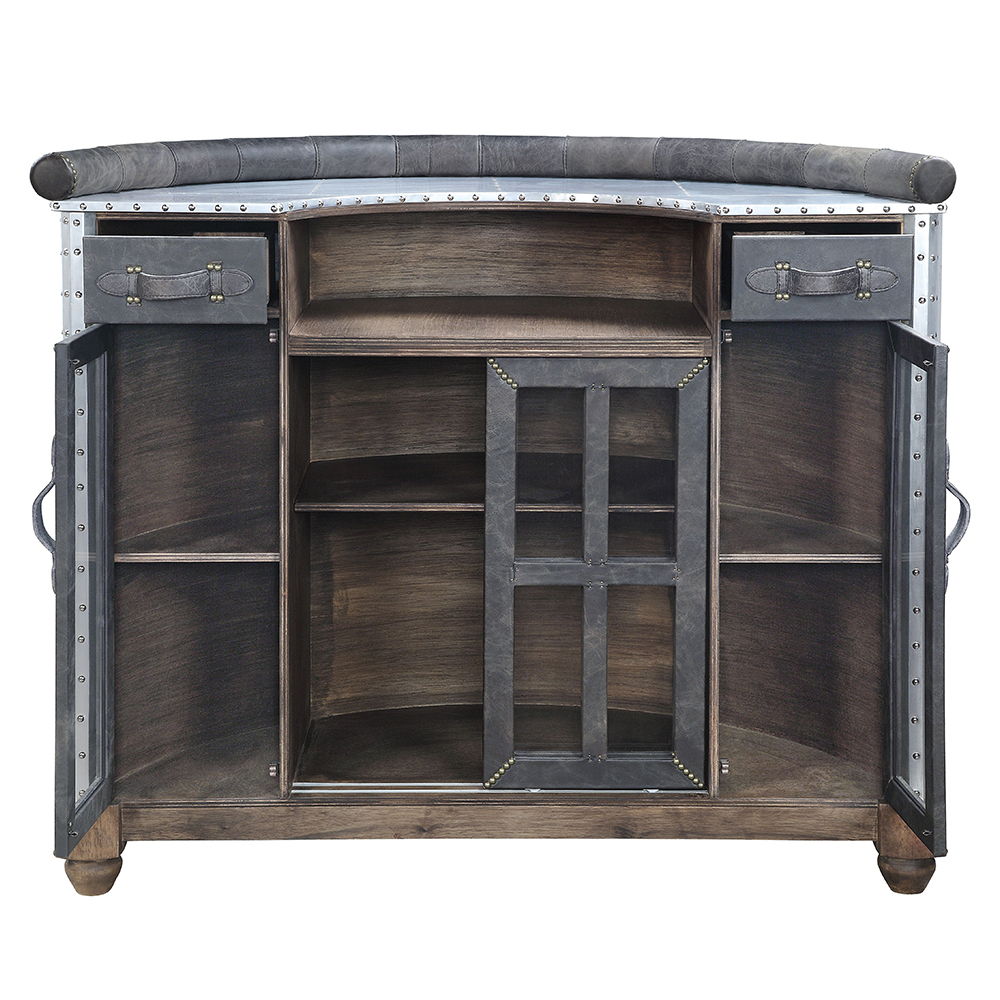 Rahma - Bar Table - Antique Ebony Top Grain Leather & Aluminum, dark gray, view 4