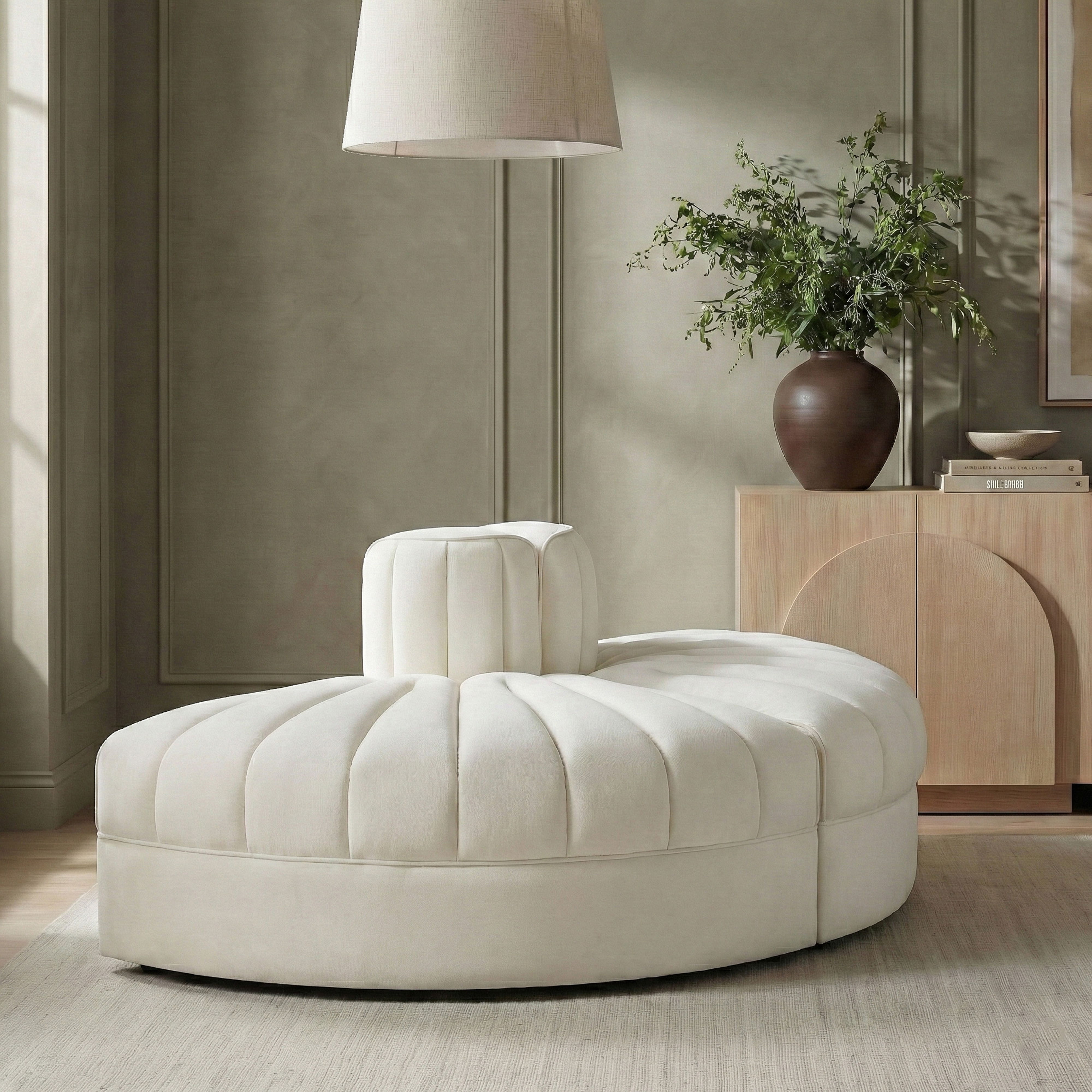 Rummi - Velvet Performance Fabric Upholstered 2 Piece Modular Loveseat - Cream