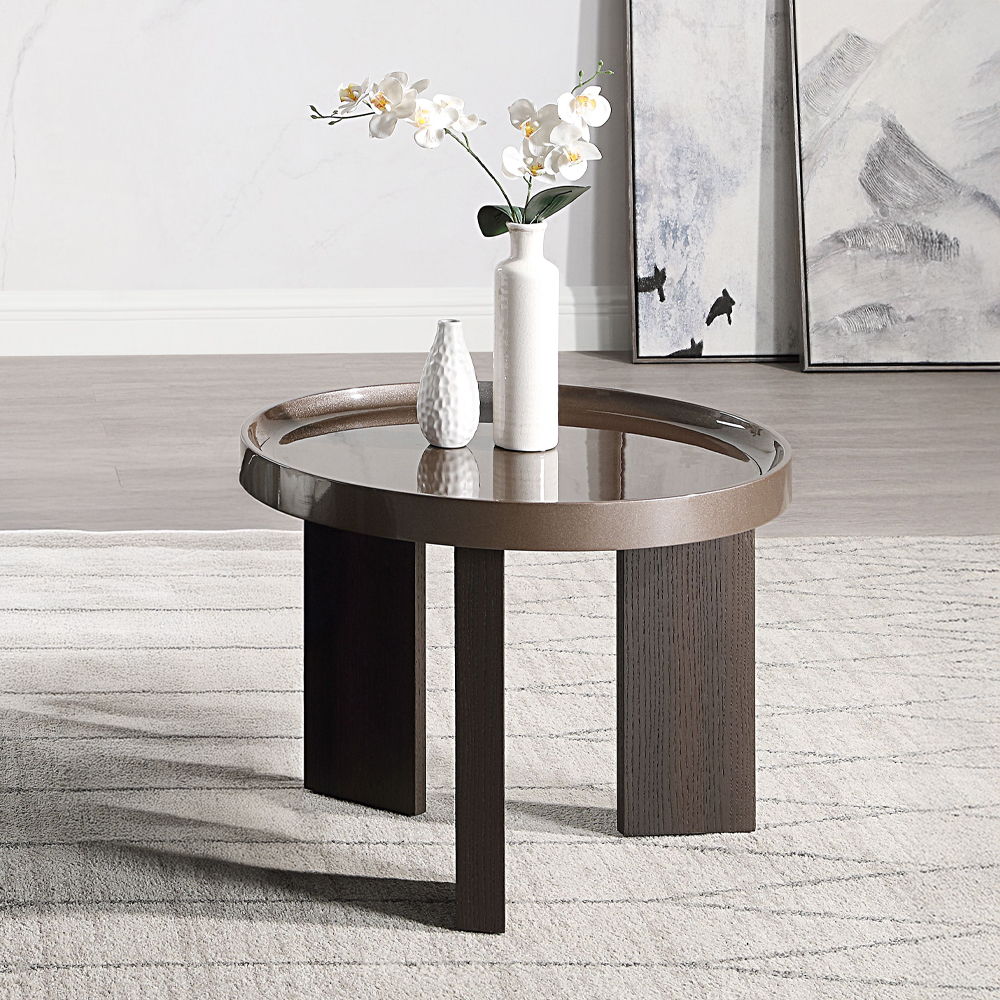 Lakita - End Table - Dark Blond High Gloss & Smoked Oak, dark brown