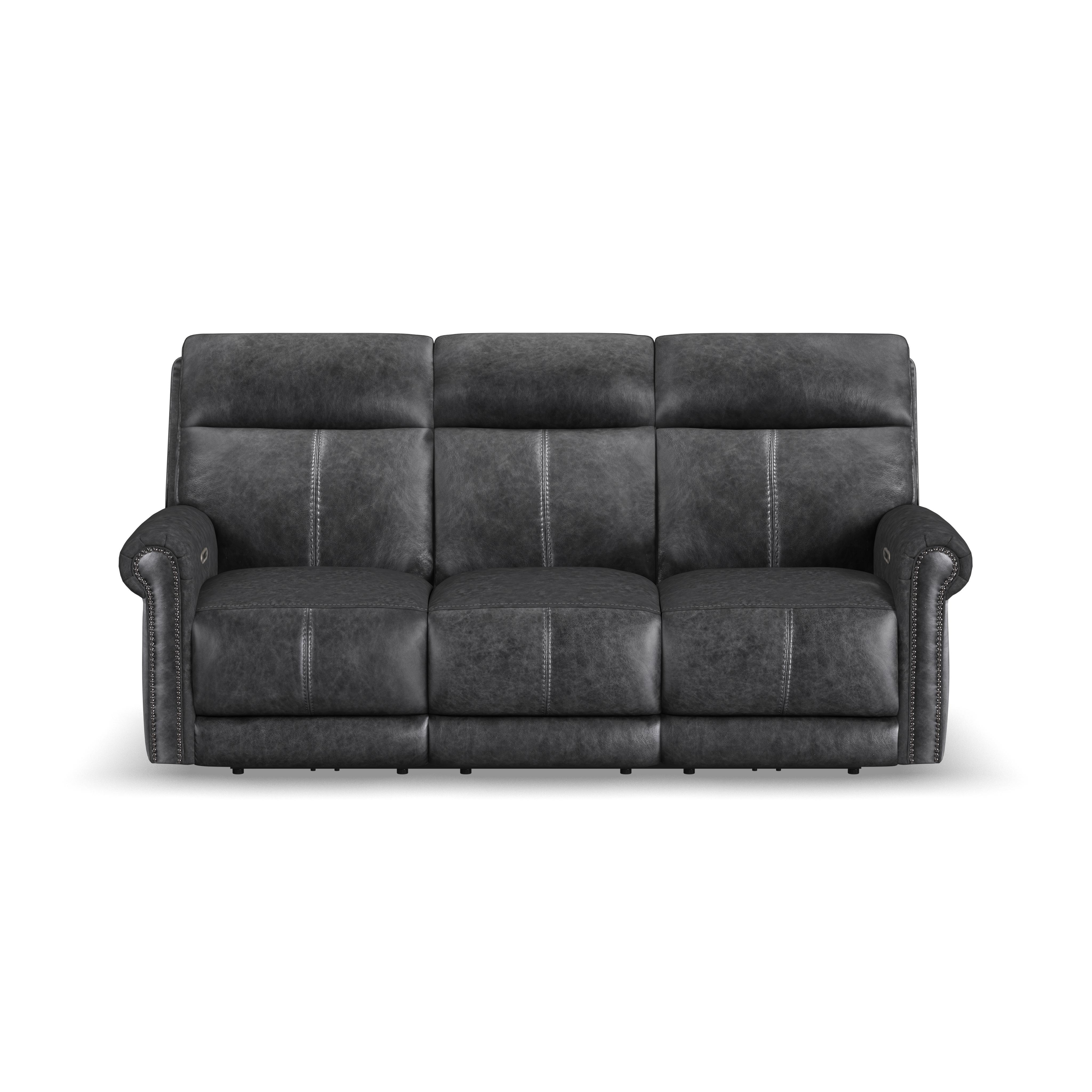 Alexander - Power Reclining Sofa With Console, Power Headrest & Lumbar - Weathered Stone Gray, dark gray, view 2