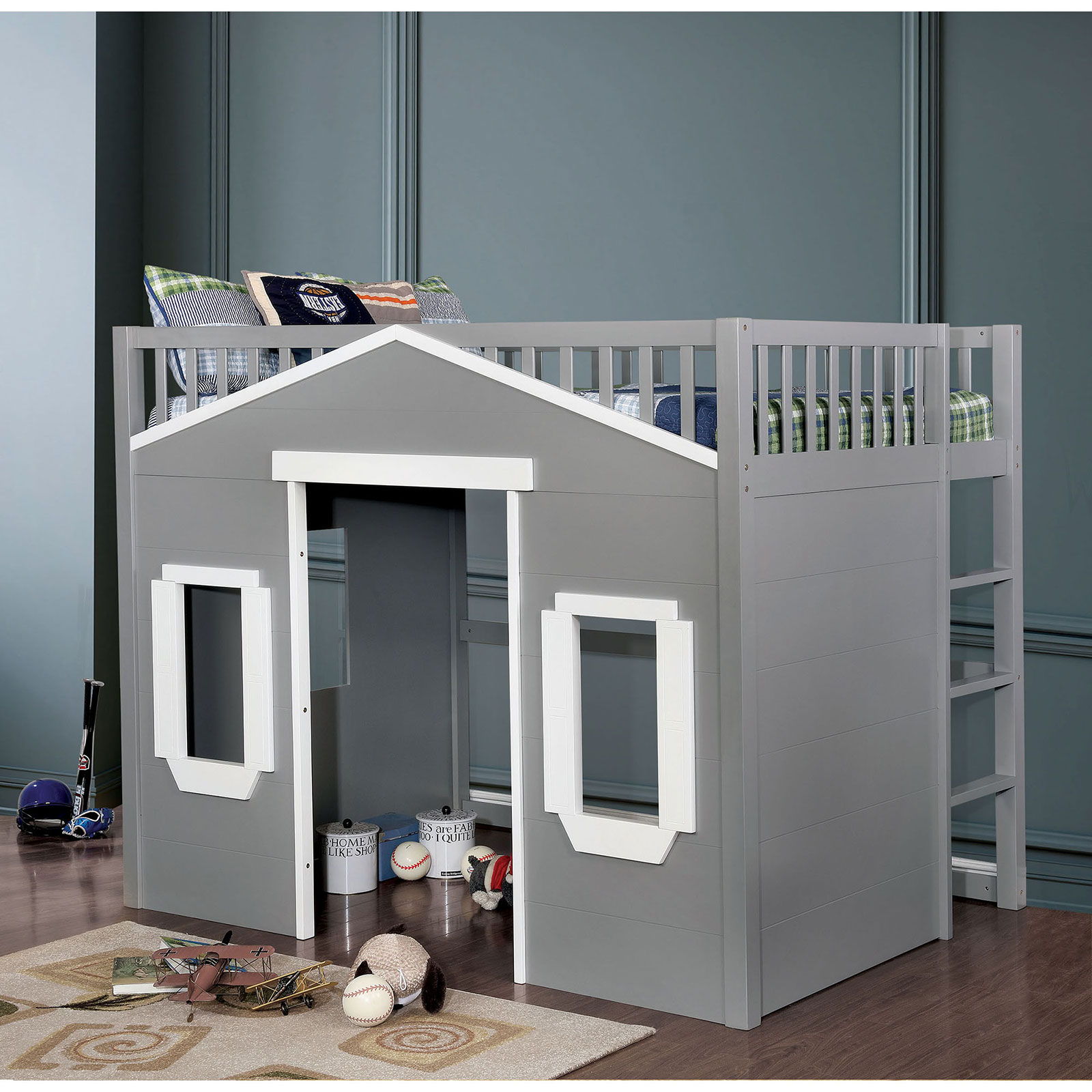 Eileen Full Loft Bed Gray / White New Lots Furniture Online Store