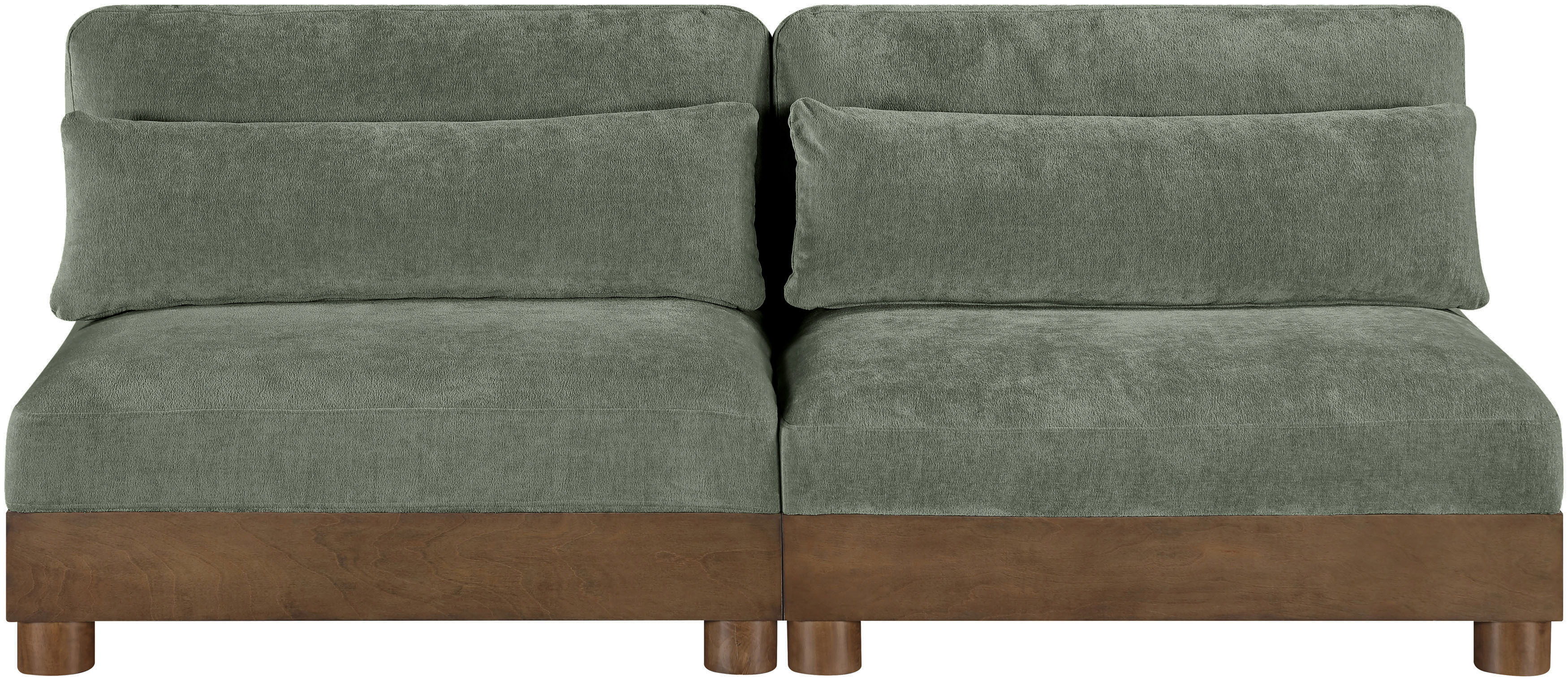 Turin - 80" Chenille Fabric Upholstered 2 Piece Modular Loveseat - Green / Brown Walnut