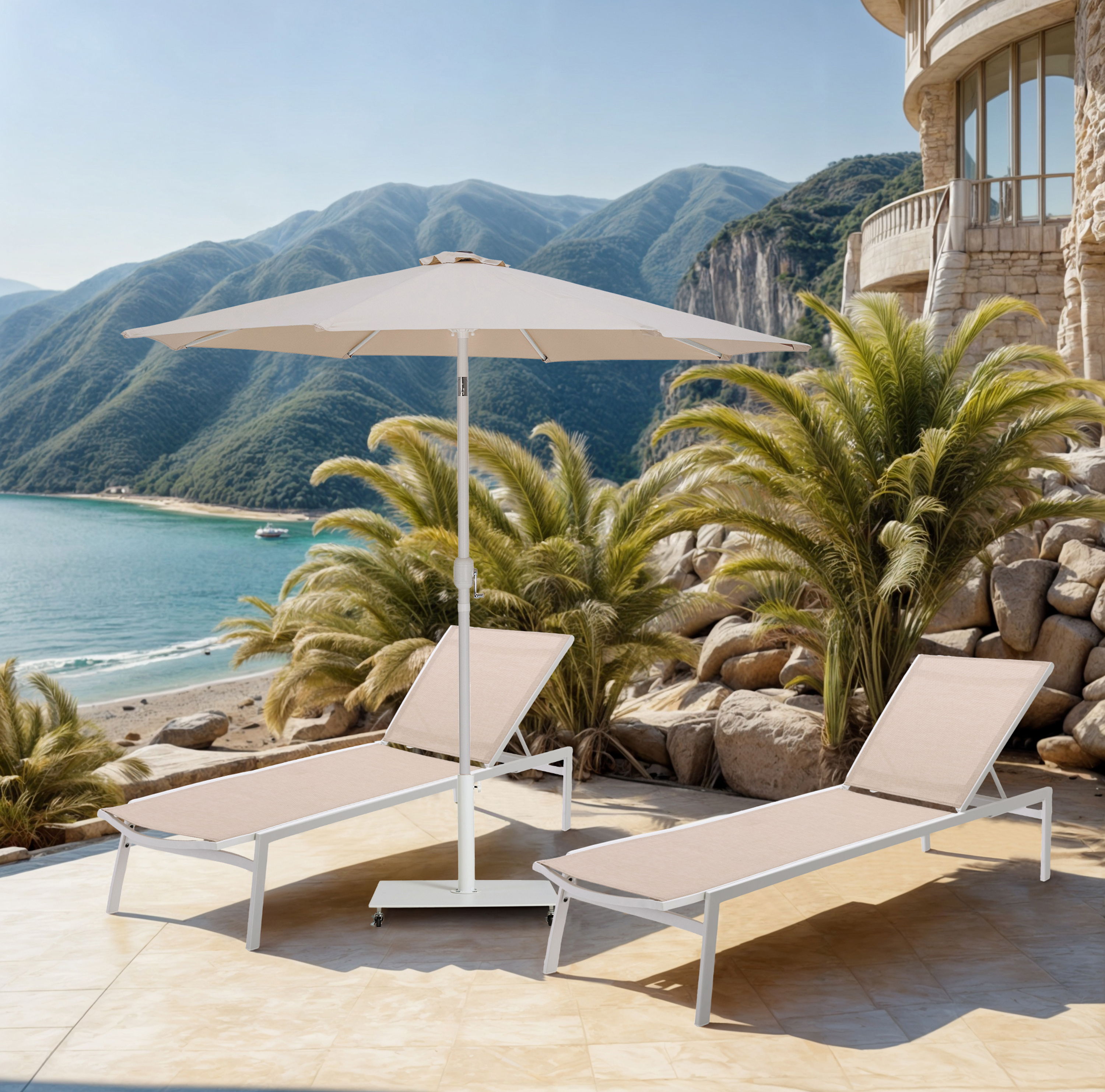 Fiji - Aluminum Patio Umbrella With Square White Base - Beige