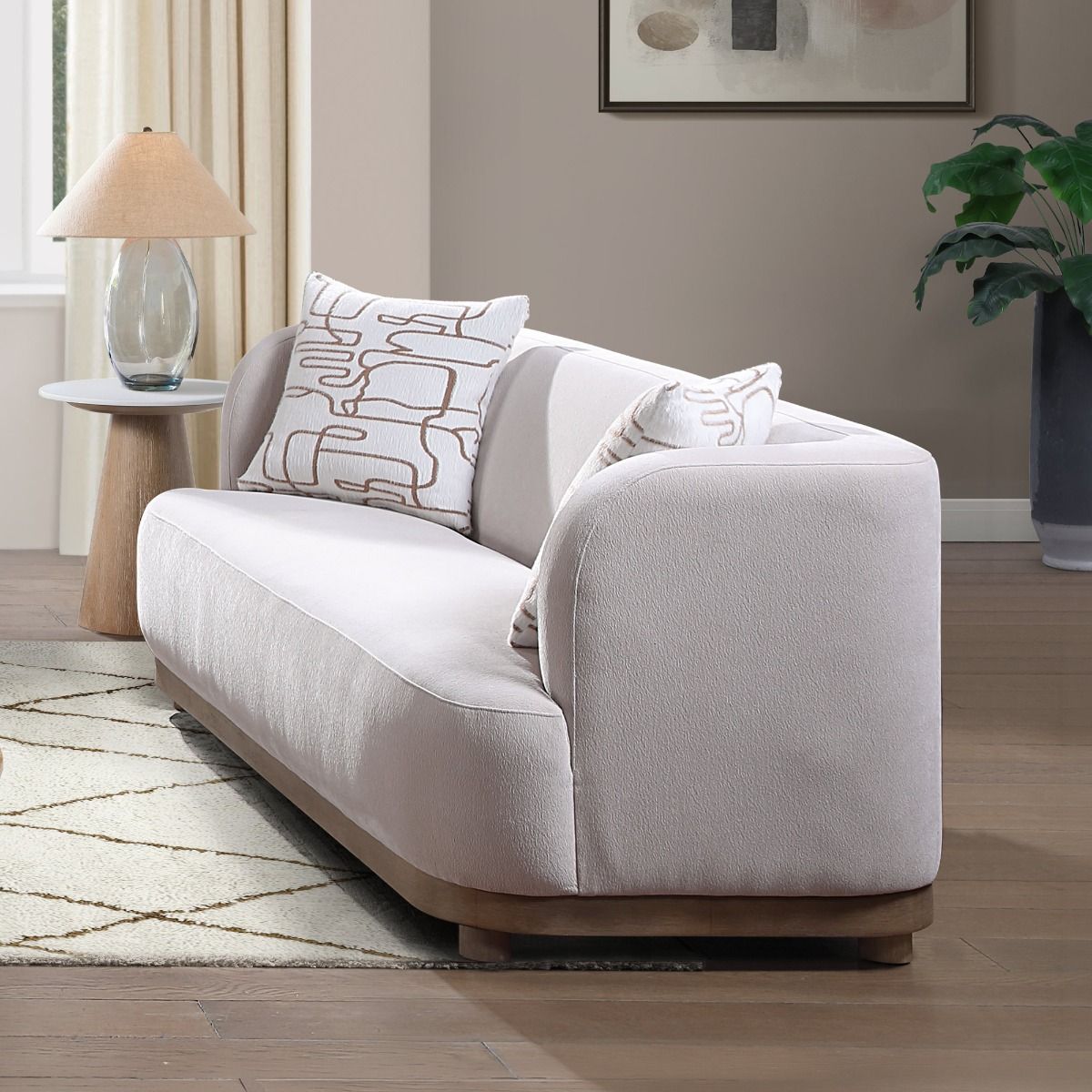 Duncan - Loveseat With 2 Pillows - Beige, white