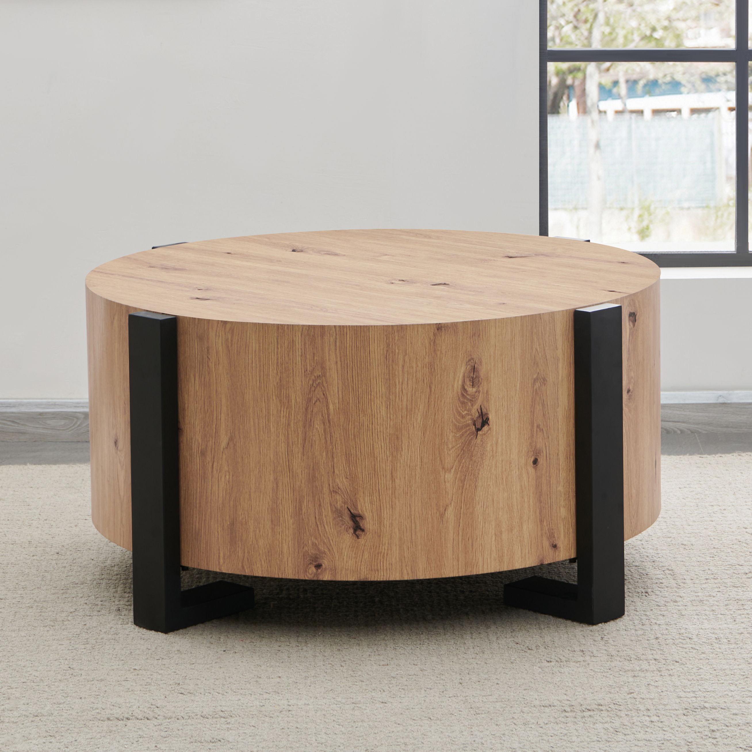 Darcie - Faux Wood Round Cocktail Table - Tan