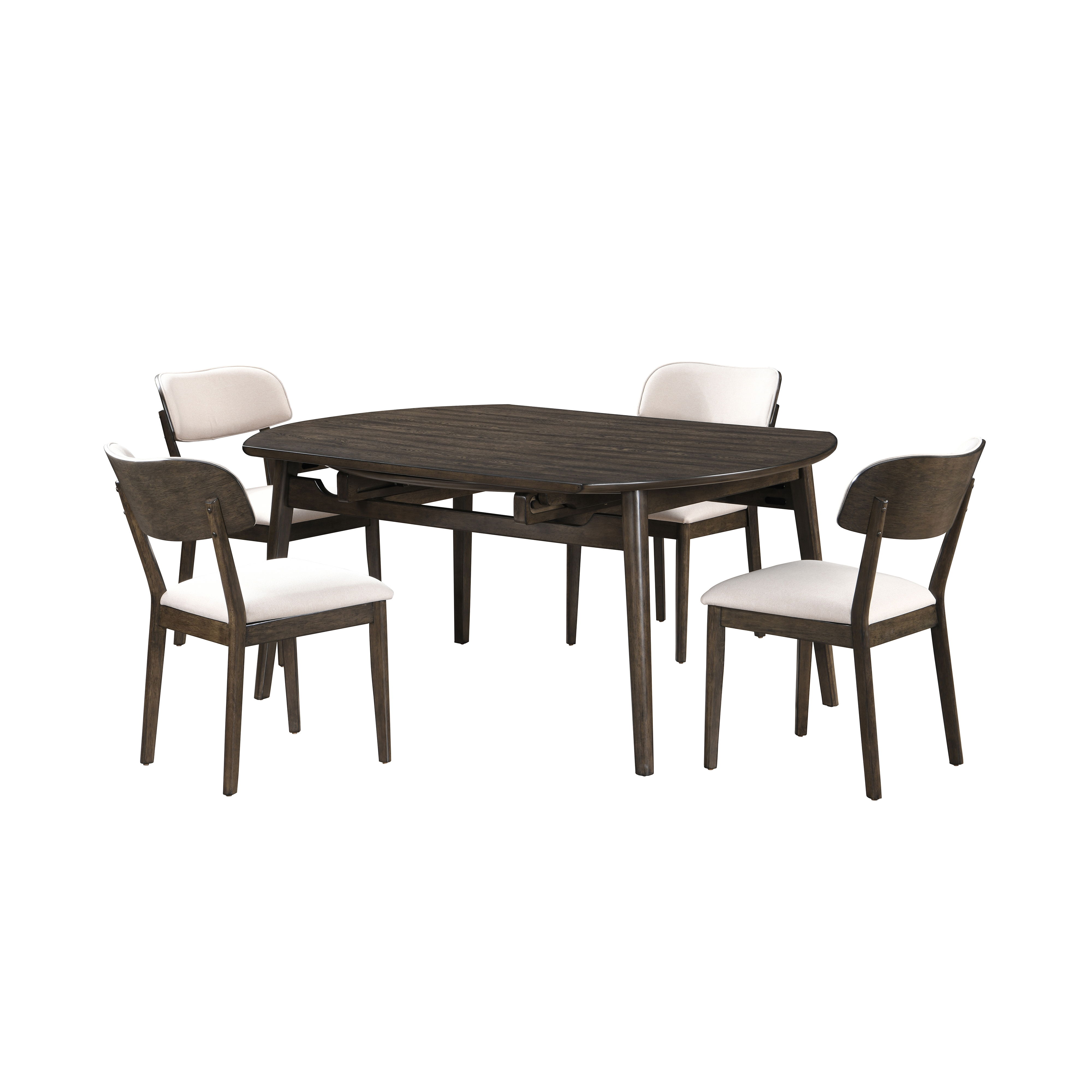 Rex - 65" Round Dining Table With Leaves & 4 Chairs - Dark Brown