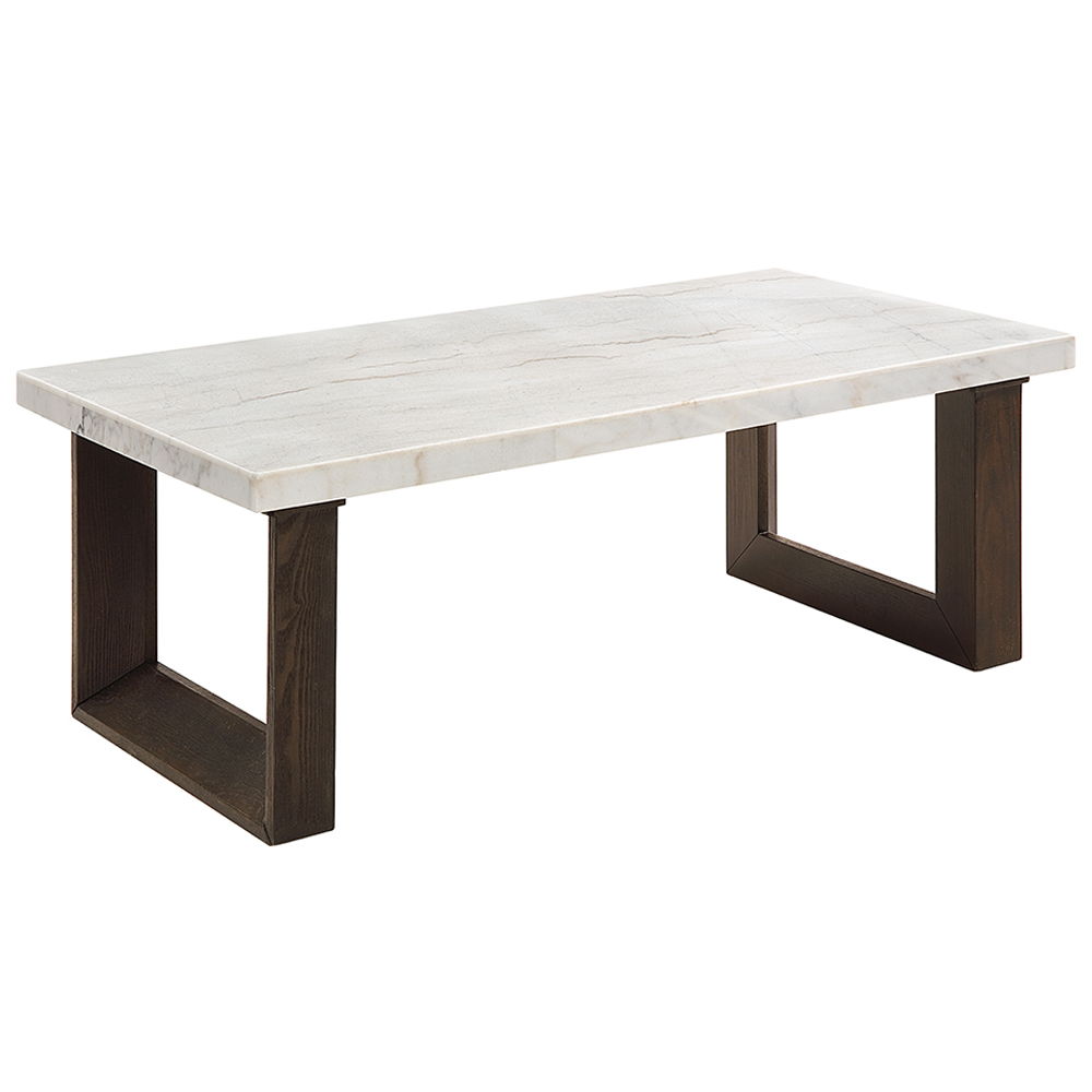 Edwyn - Coffee Table With Marble Top - White Natural Marble Top & Brown, white