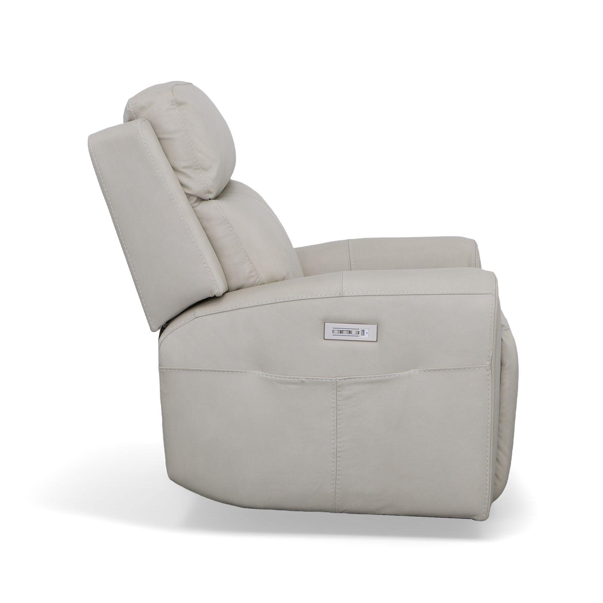 Barnett - Power Recliner With Power Headrest & Lumbar - Timber, light gray, view 4