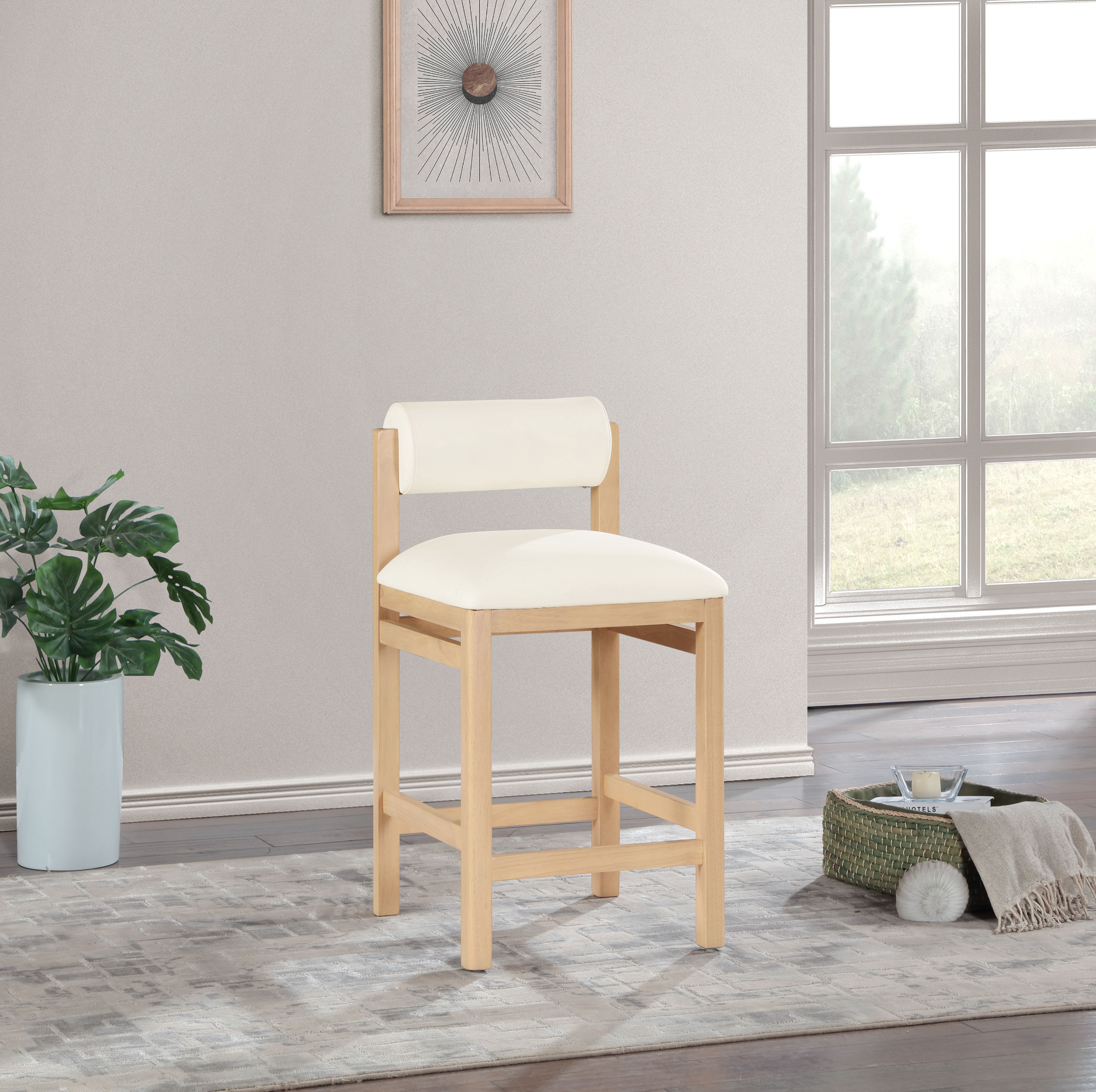 Roundhill - Vegan Leather Counter Stool - Cream