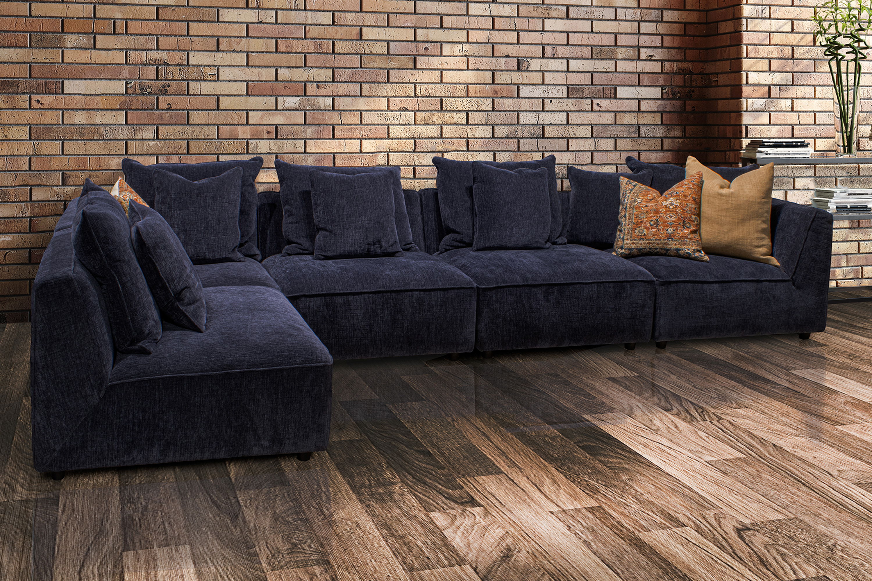Parker House Recess 5 Piece Modular Sectional Reptile Blue