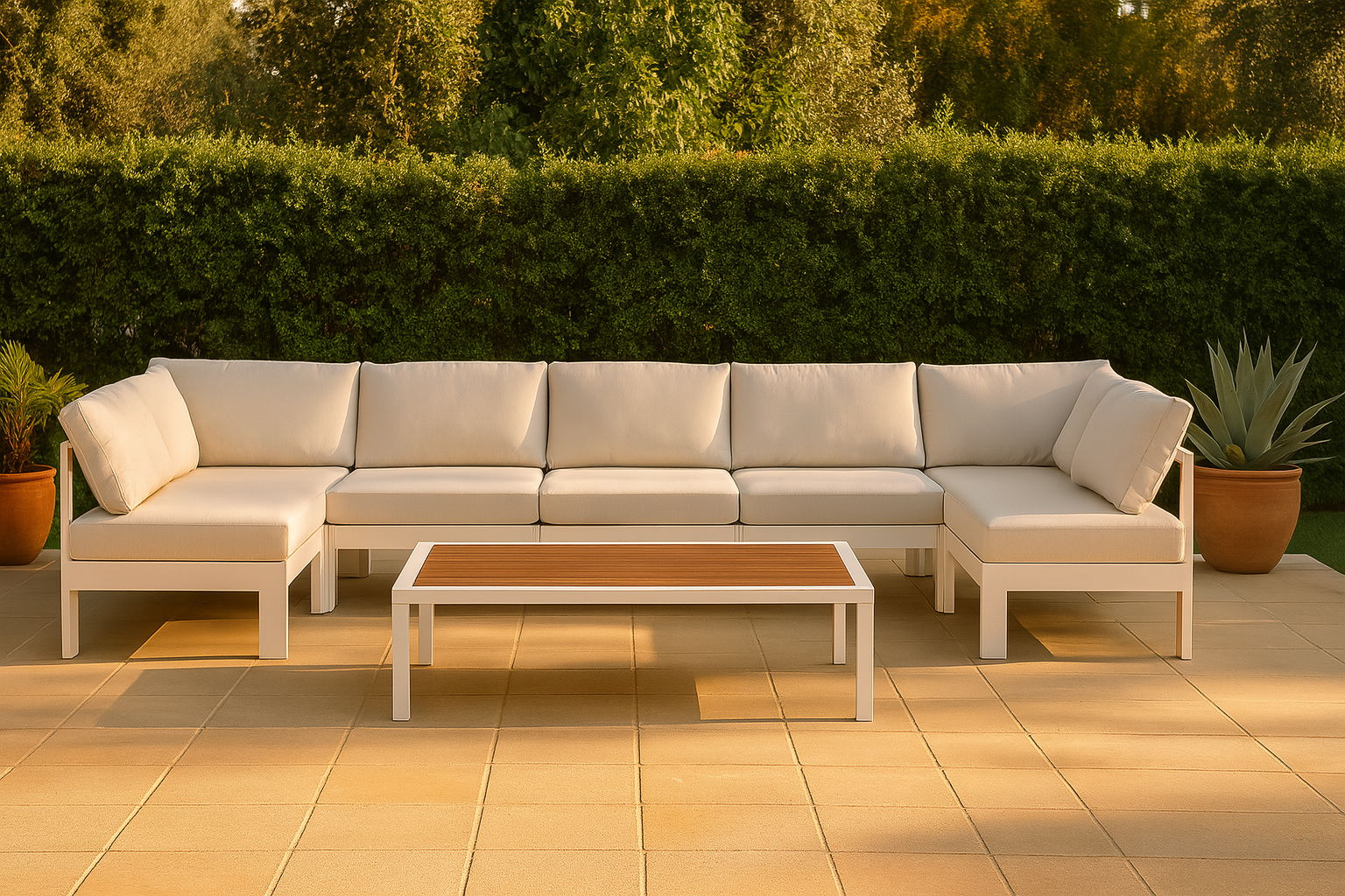 Nizuc - Outdoor Patio 7 Piece Modular Sectional With White Frame - White