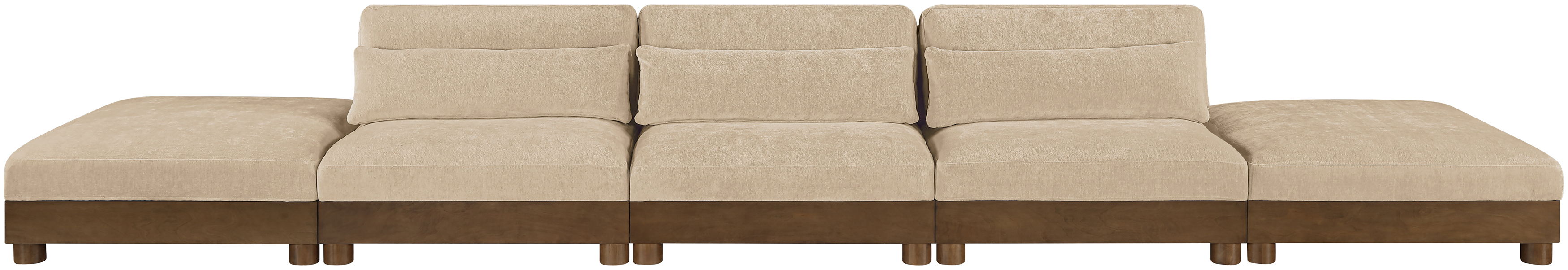 Turin - 200" Chenille Fabric Upholstered 5 Piece Modular Sofa - Beige / Brown Walnut