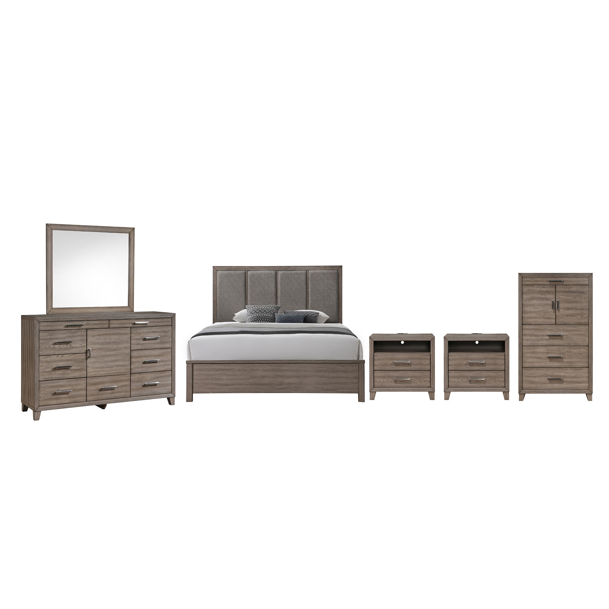 Eastern King · 6 Pc · Bed, Dresser, Mirror, Chest, 2 Nightstands