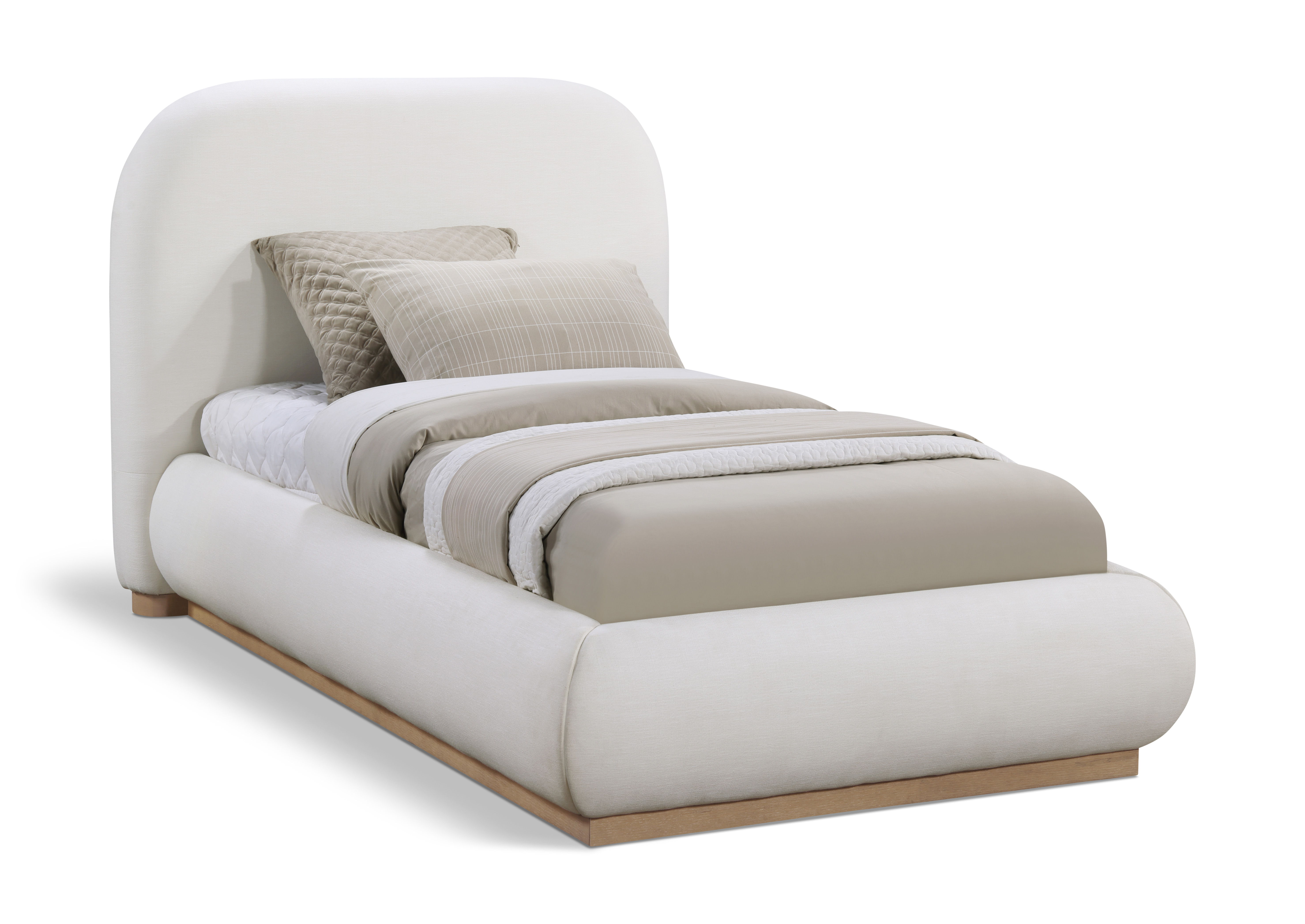 Vaughn - Linen Twin Bed With Natural Base - Cream