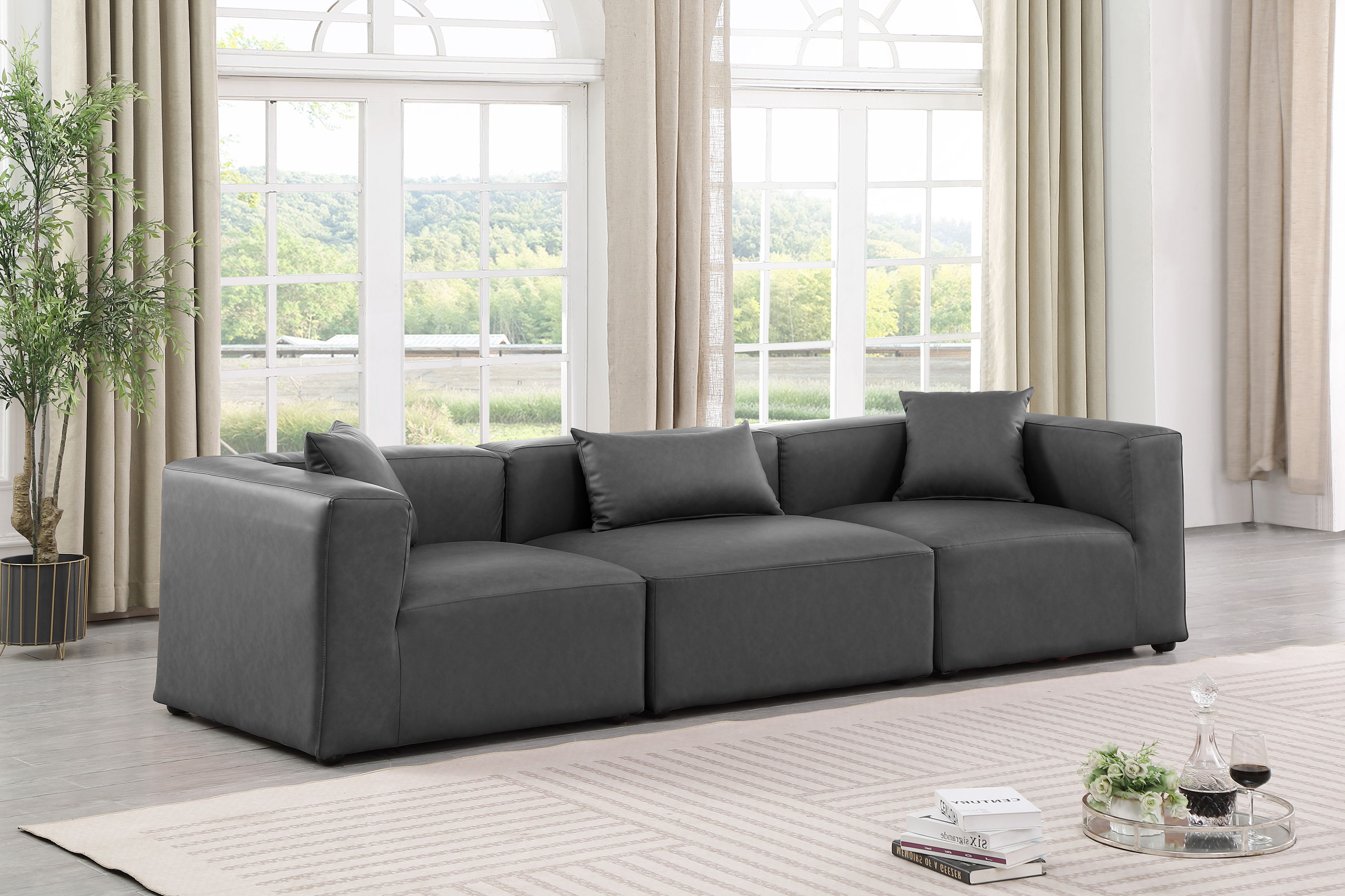 Cube - Modular 3 Piece Sofa - Charcoal Gray