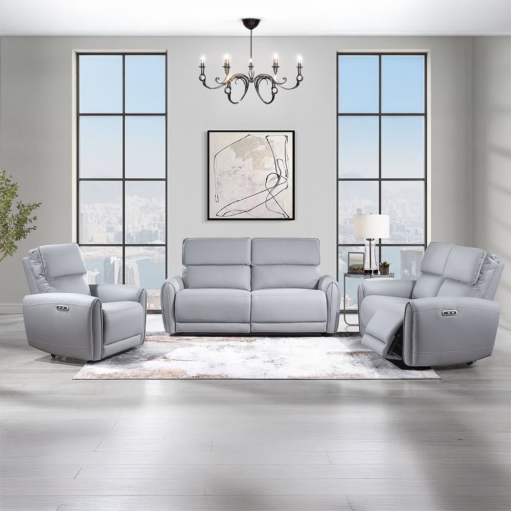 Jeromie - Power Motion Sofa With USB Port - Gray Synthetic Leather, light gray, view 8