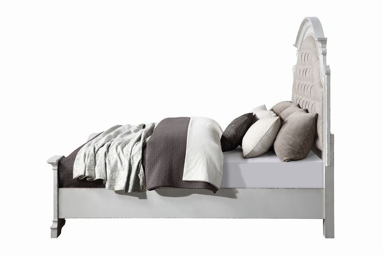 Florian - Queen Bed - Beige Synthetic Leather & Antique White, white, view 6