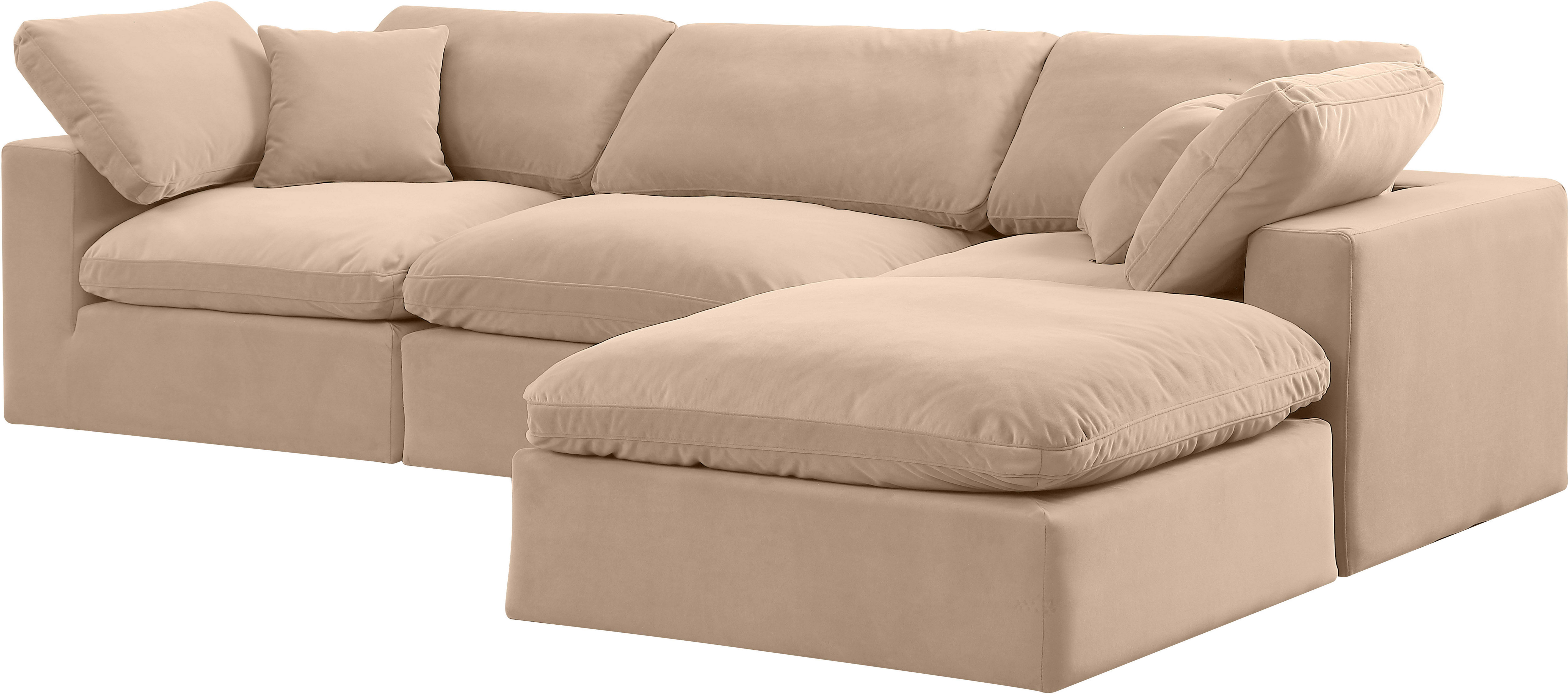 Comfy - 4 Piece Velvet Modular Sectional With Chaise - Light Beige