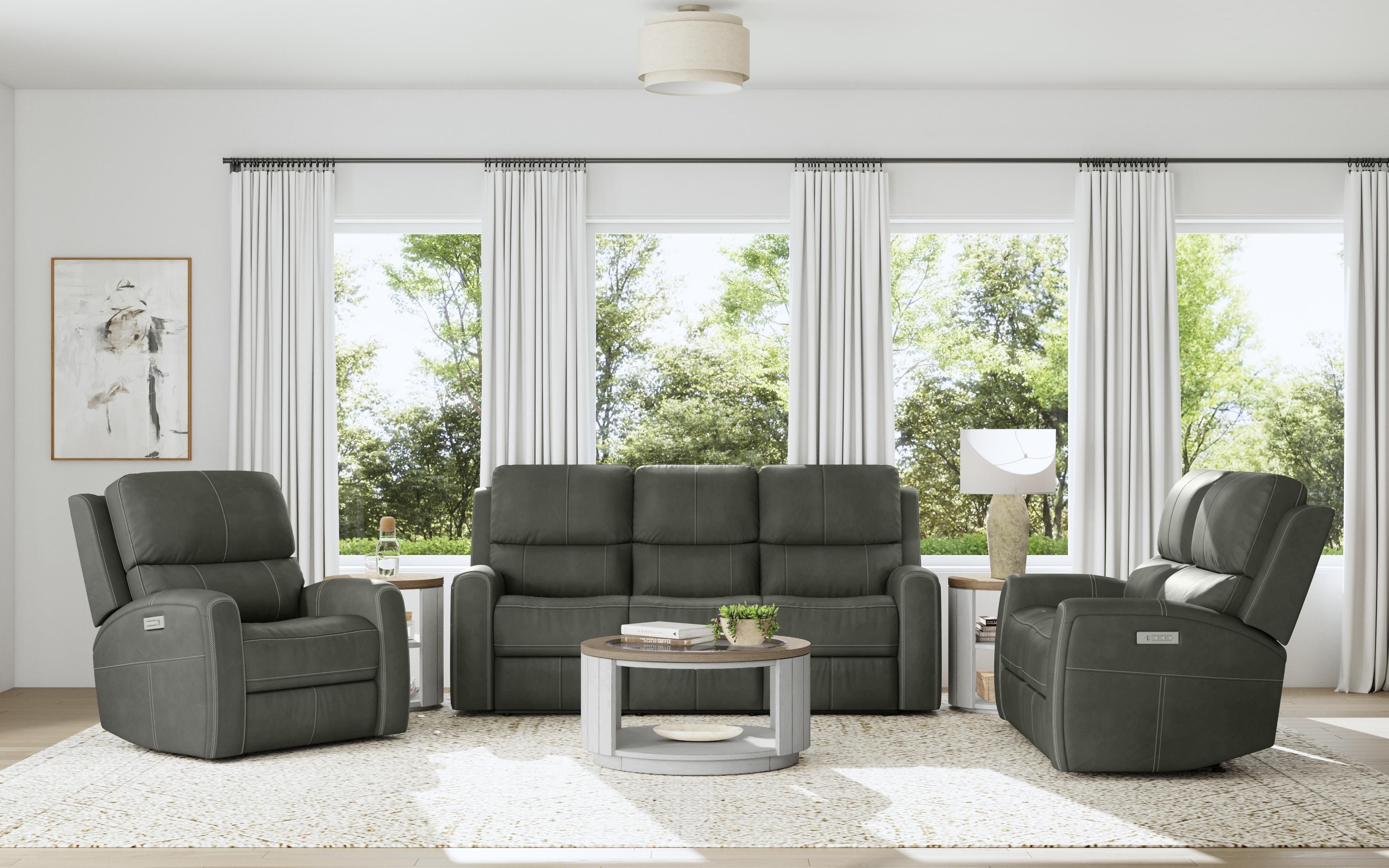 Linden - Power Reclining Sofa With Power Headrests & Lumbar - Charcoal, dark gray