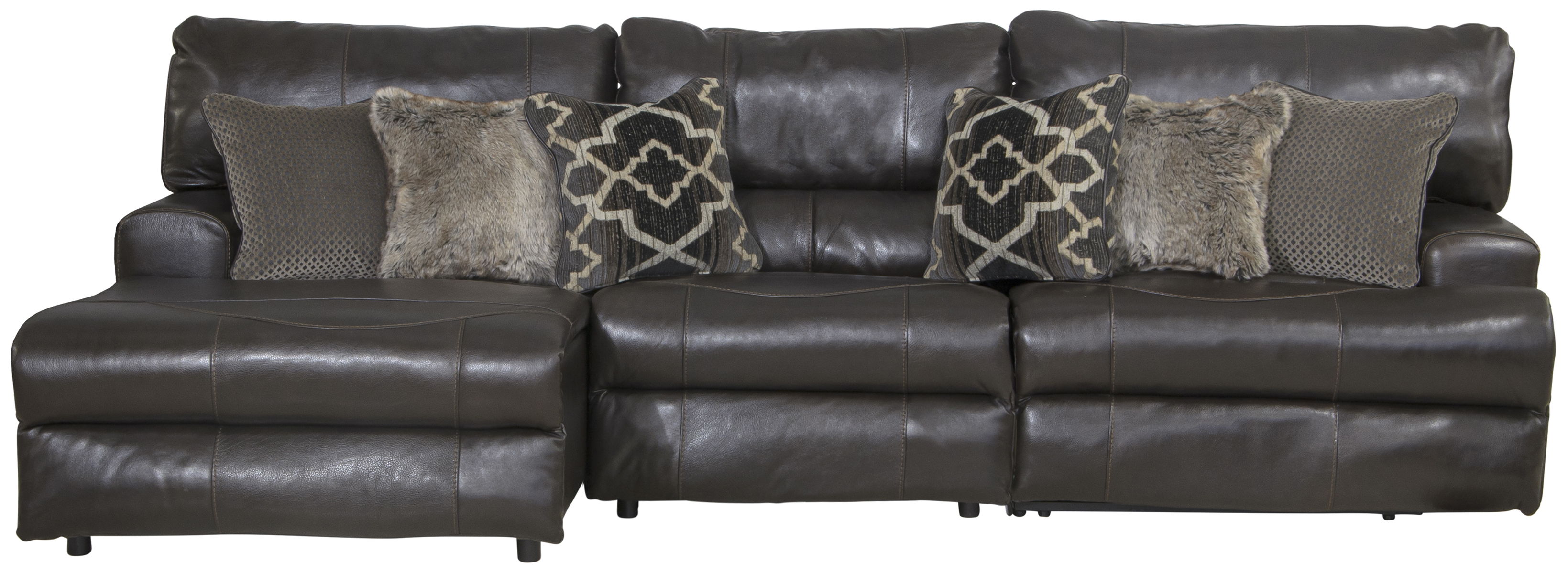 Como - 3 Piece Italian Leather Match Manual Reclining Sofa / Chaise With 1 Reclining Seat And LSF Chaise - Chocolate