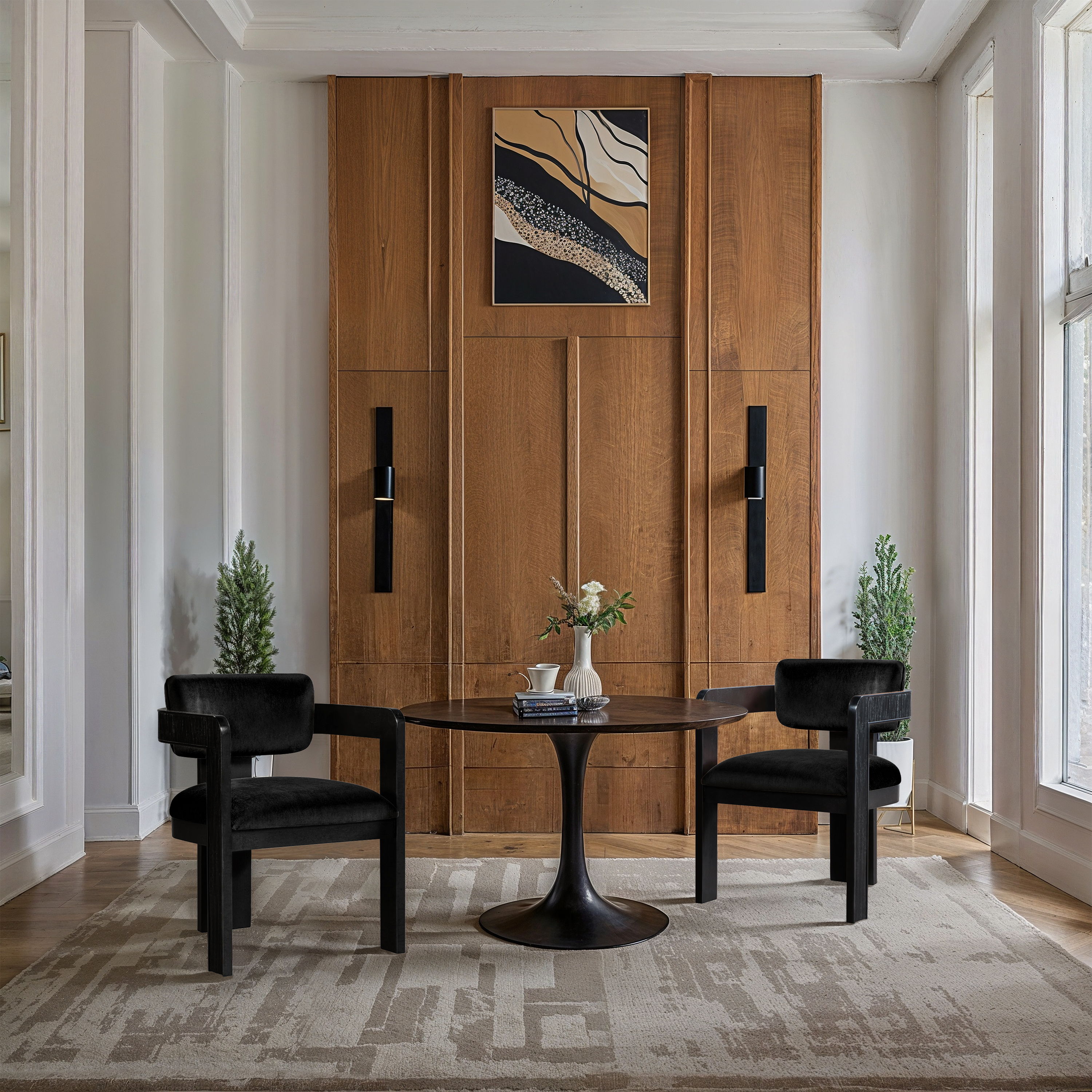 Sacha - Velvet Dining Chair With Black Base (Set of 2) - Black