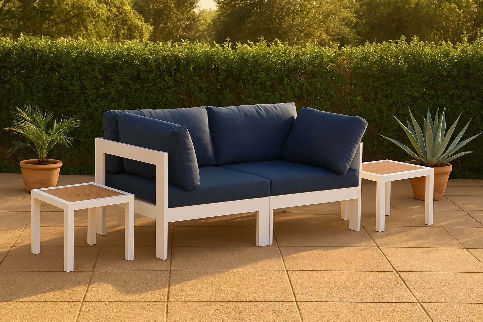 Nizuc - Outdoor Patio 2 Piece Modular Sofa With White Frame - Navy