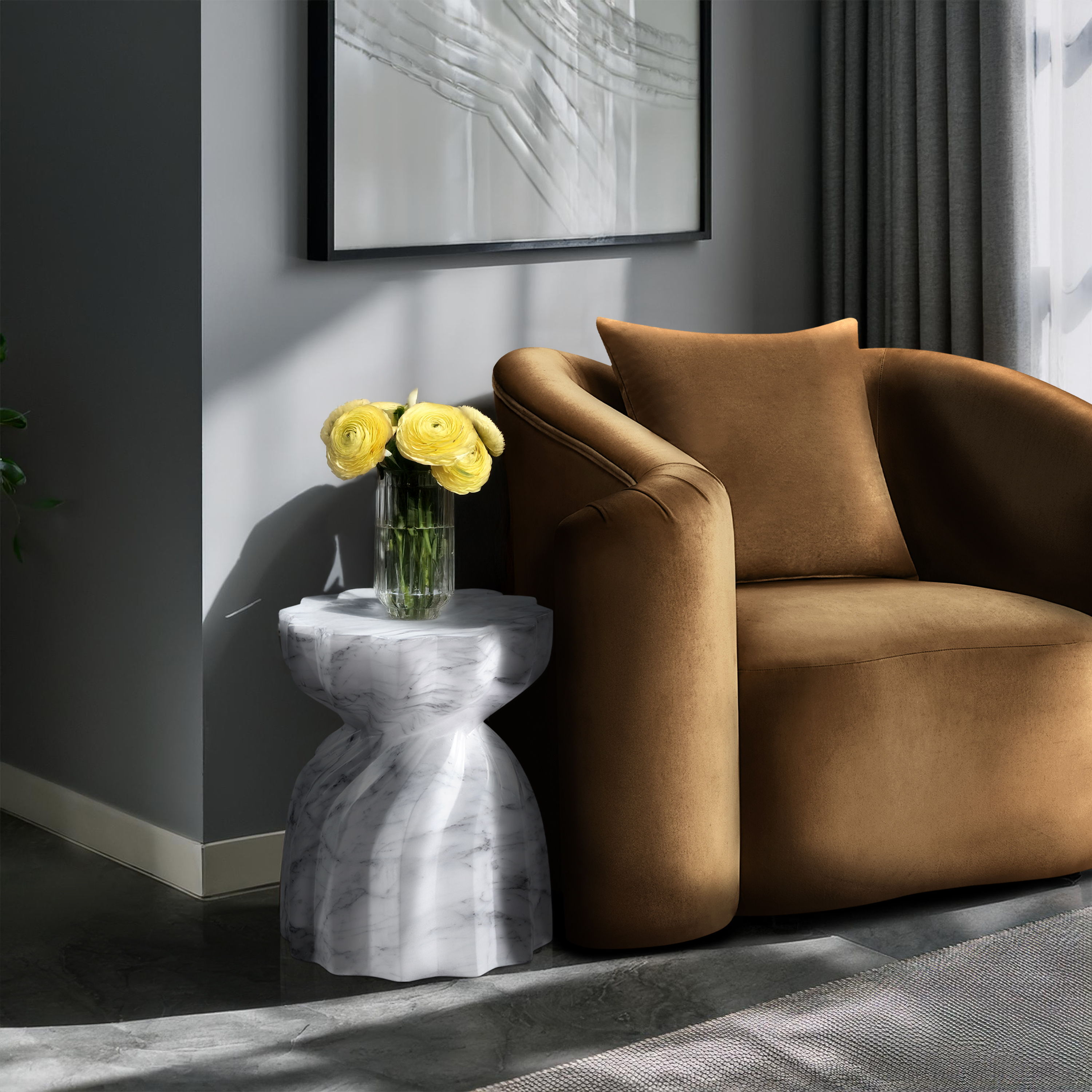Caserta - Marble Finish Concrete End Table - White