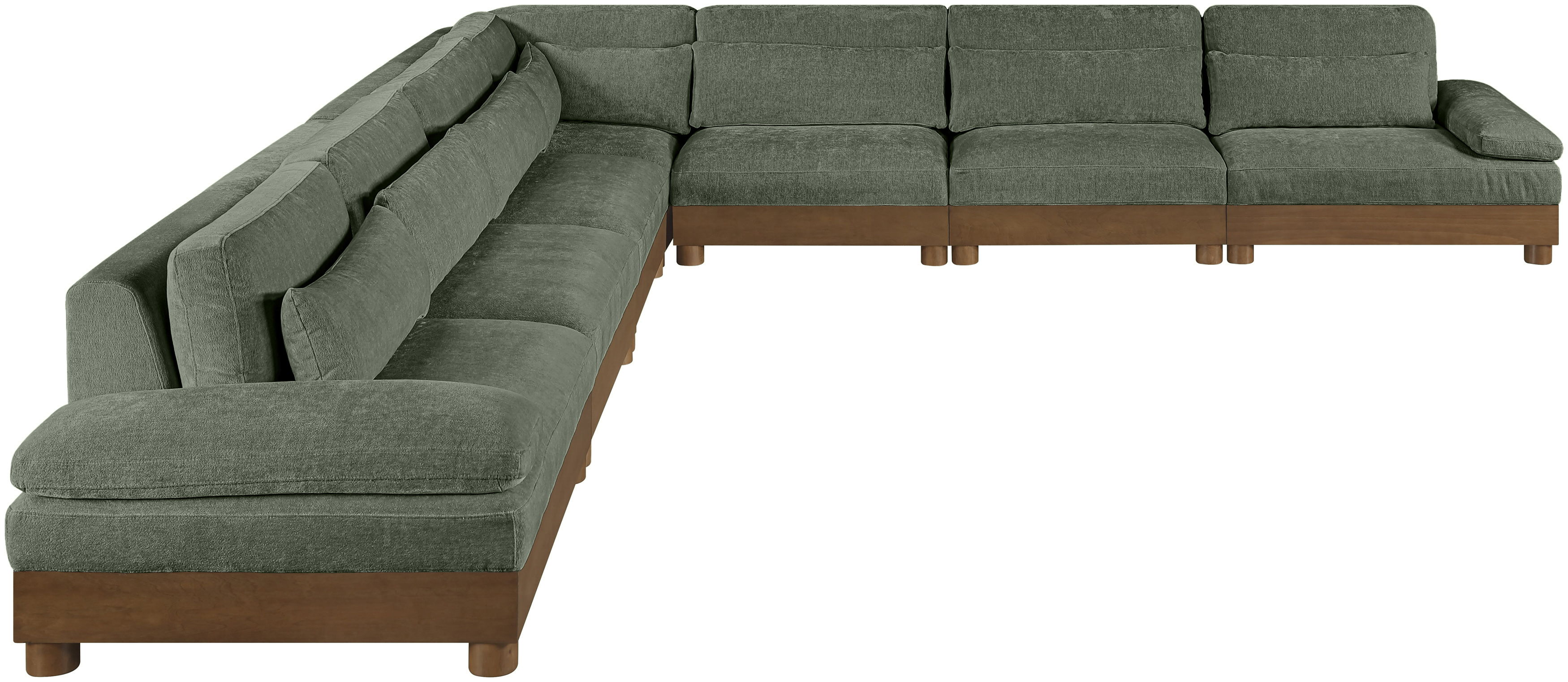 Turin - 167.75" Chenille Fabric Upholstered 7 Piece Modular Sectional - Green / Brown Walnut