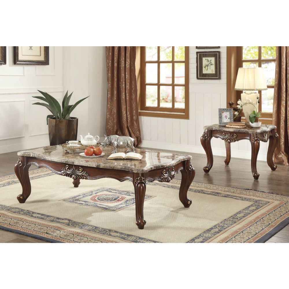 Shalisa - Coffee Table - Marble Top & Walnut, dark brown