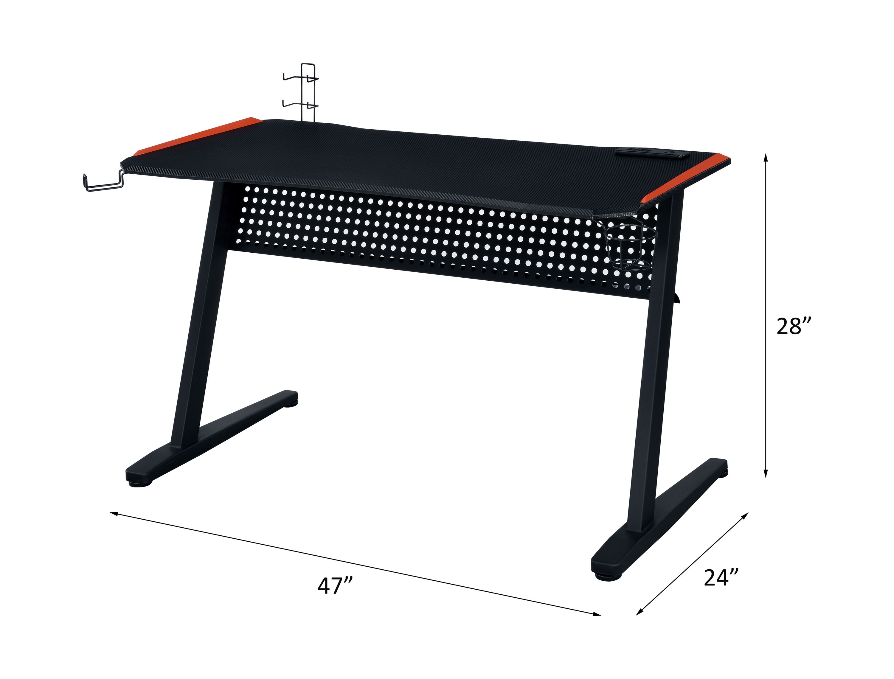 Dragi - Gaming Desk With USB - Black & Red, black, view 7