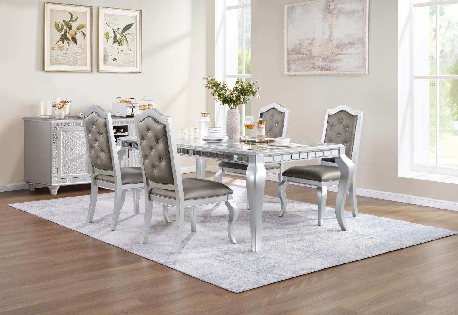 D109 - 5 Piece Dining Room Set (Table, 4 Side Chairs) - Pearl Silver