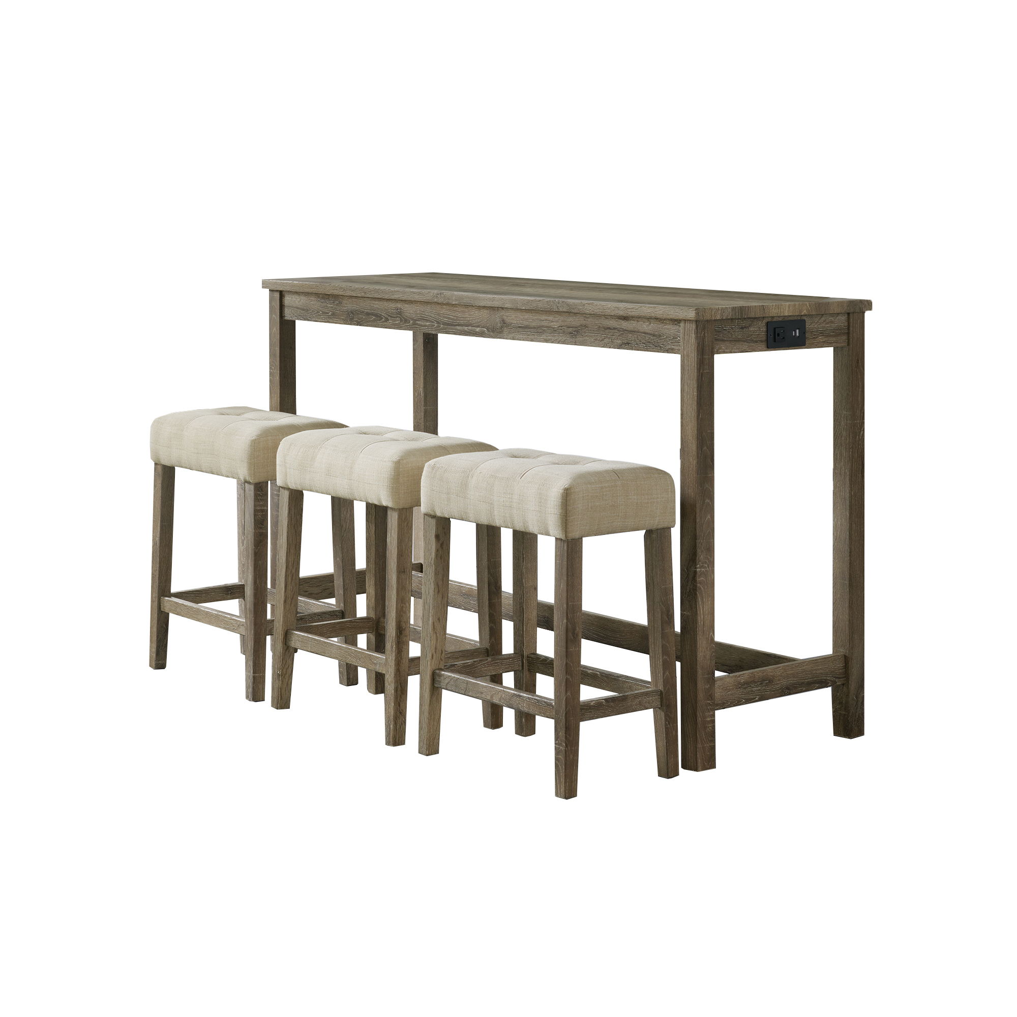 Oak Lawn - Bar Table 3A Single Pack (Table + Three Stools) - Dark Brown / Beige