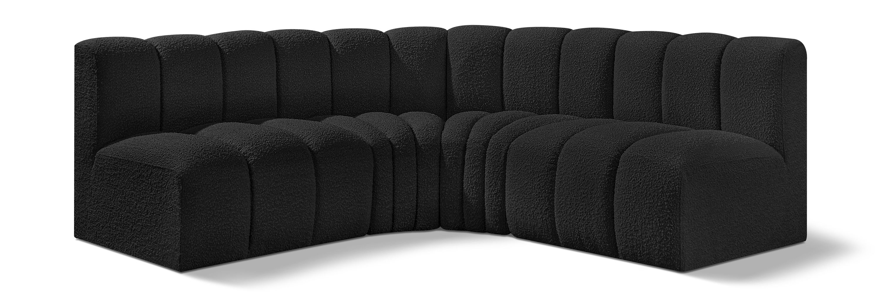 Arc - Boucle Fabric 4 Piece Corner Modular Sofa - Black