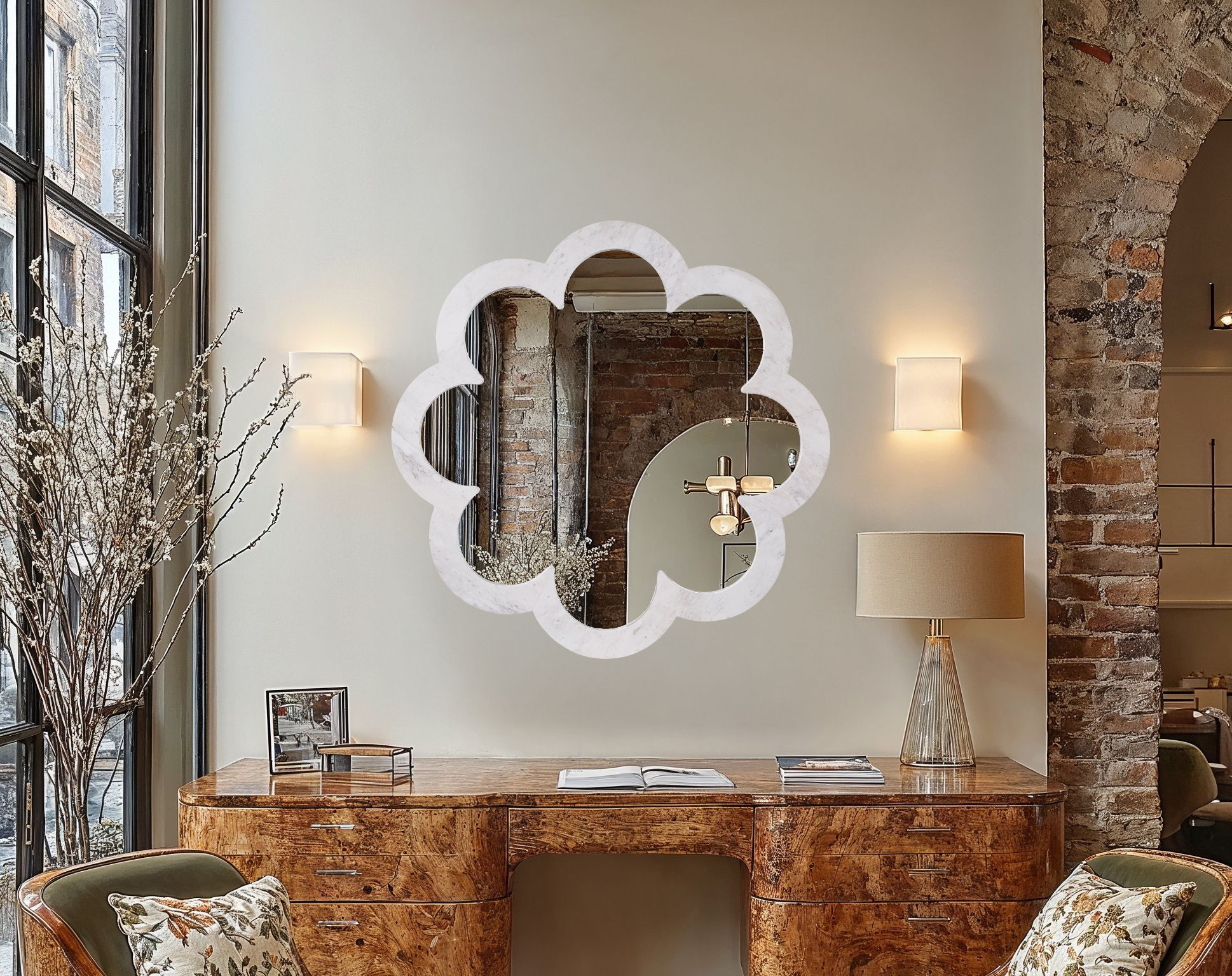 Vicenza - Genuine Marble Frame Mirror - White
