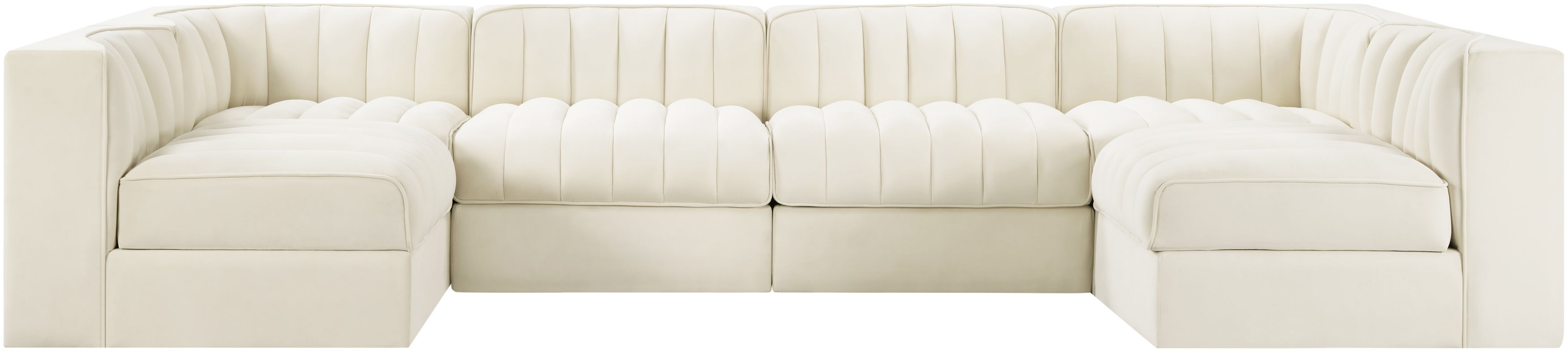 Rummi - Armless Velvet Performance Fabric Upholstered 6 Piece Modular Sectional - Cream