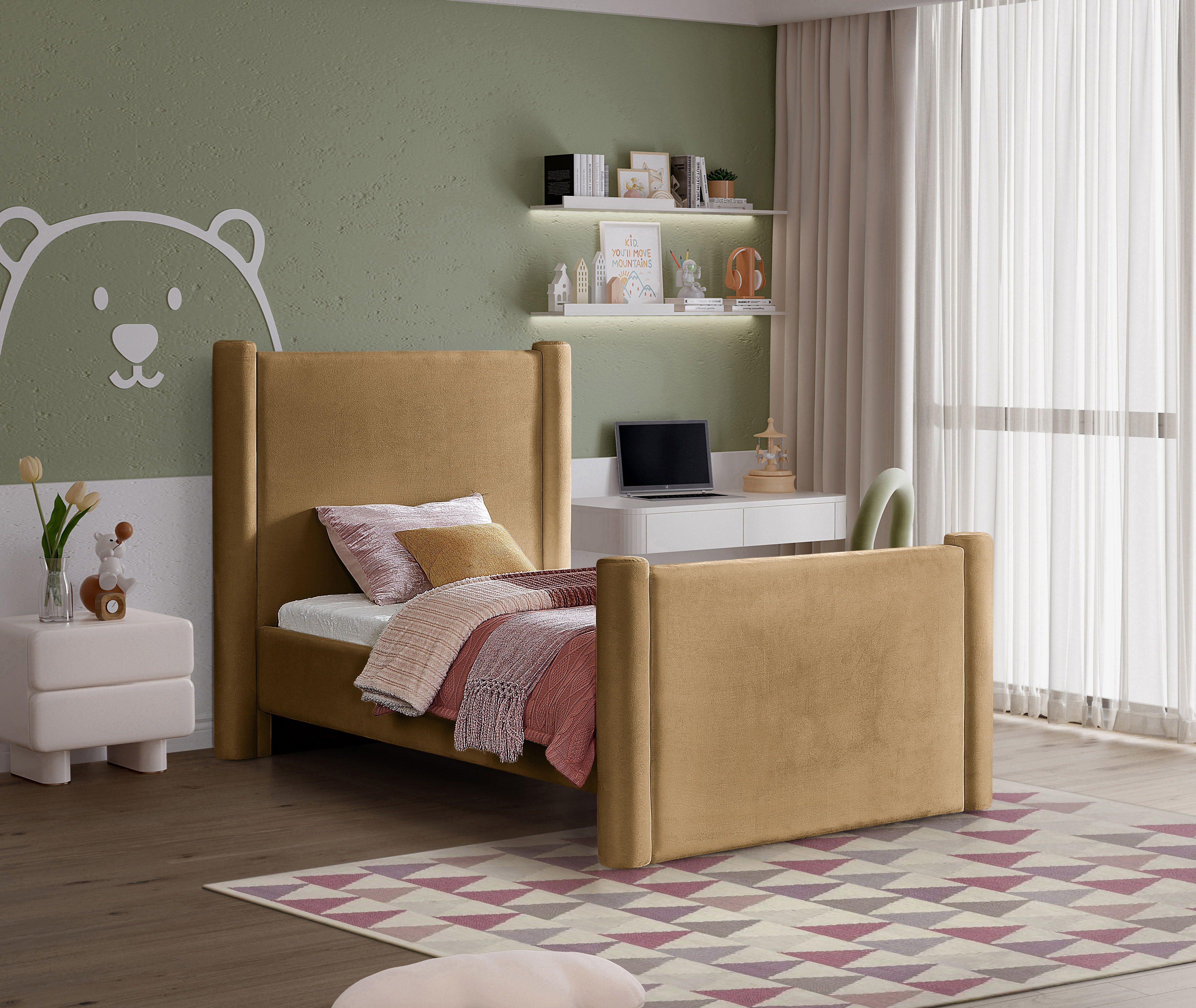 Elias - Velvet Twin Bed - Saddle