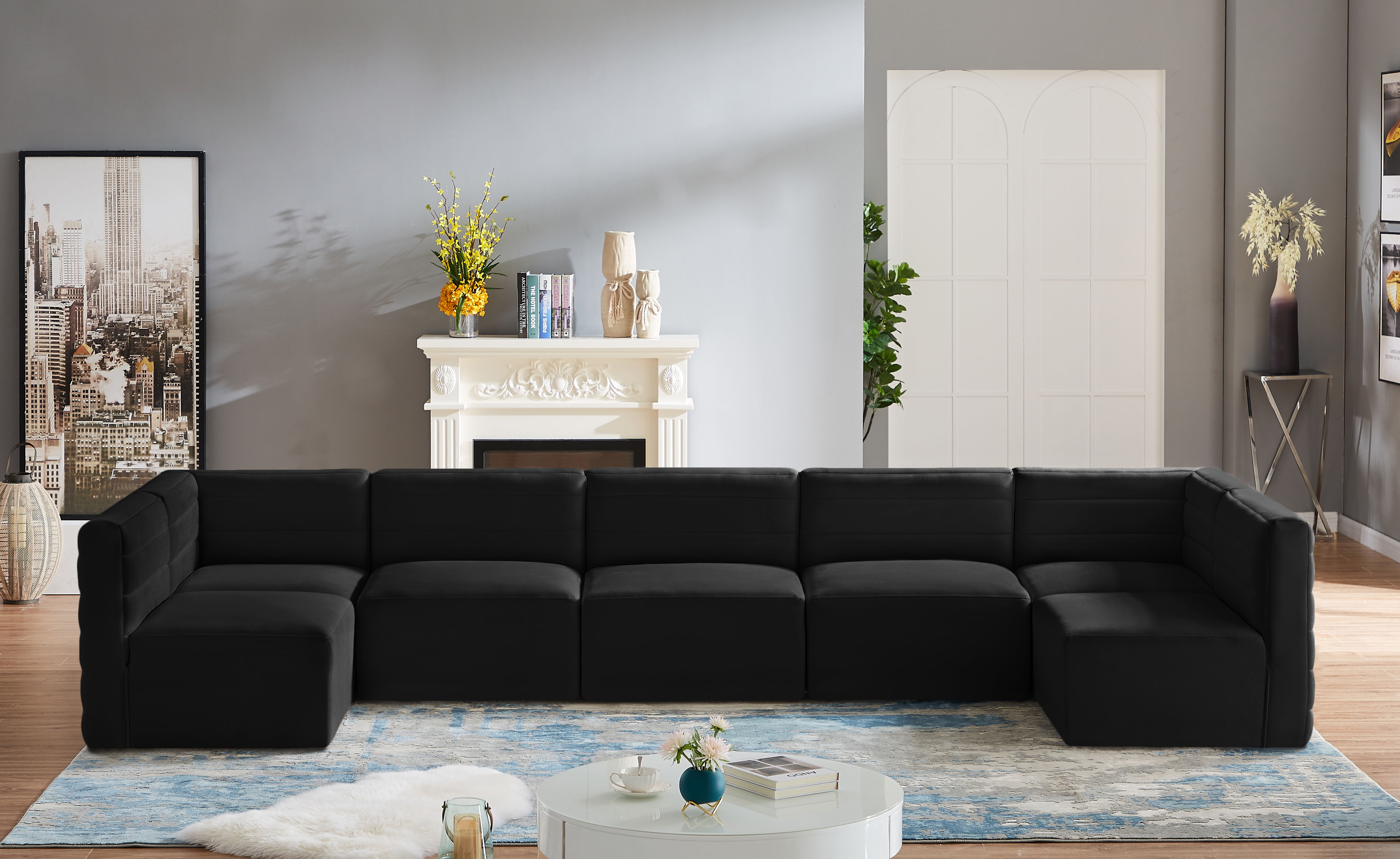 Quincy - 7 Piece Modular U-Shaped Sectional - Black