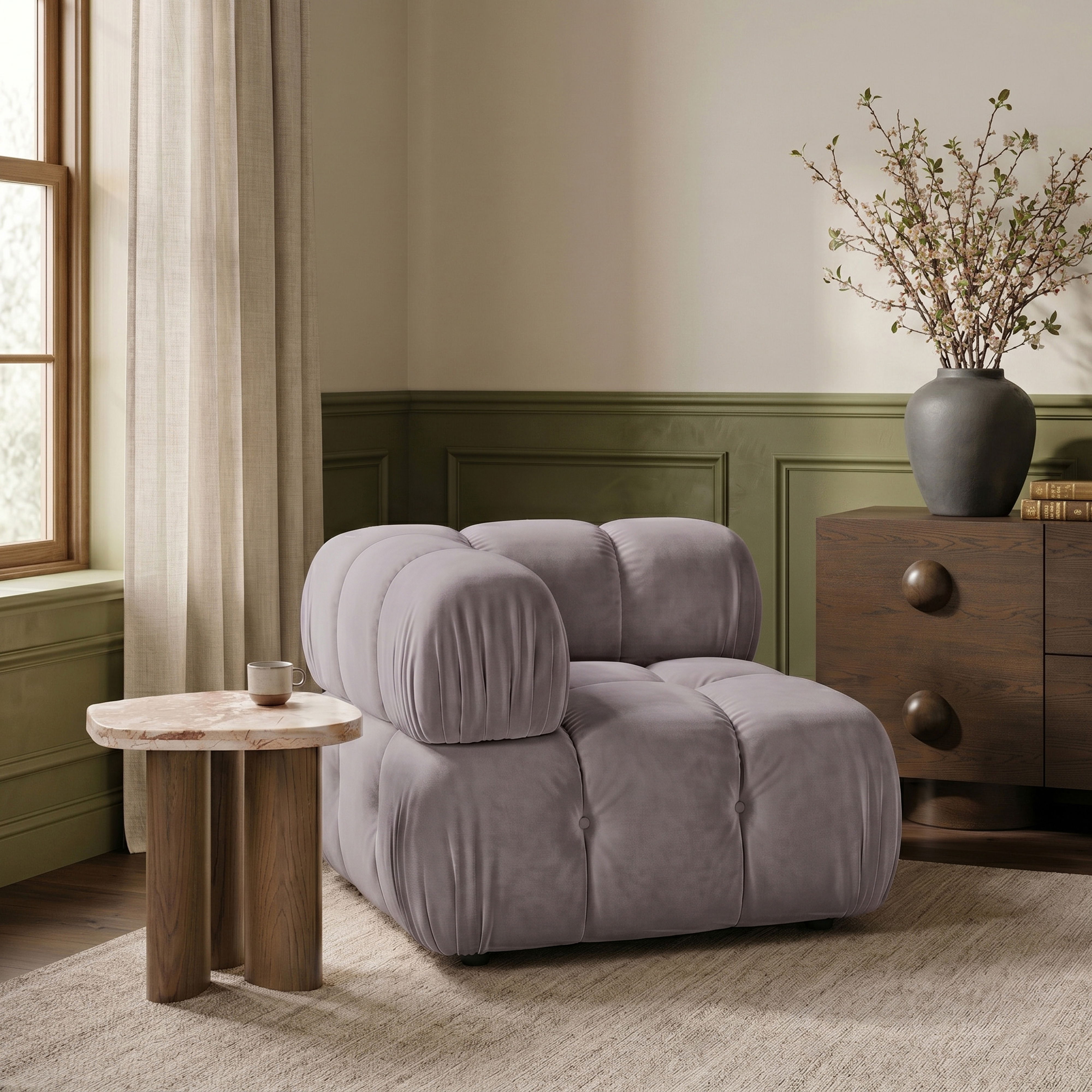 Orin - Velvet Performance Fabric Upholstered Modular Corner Chair - Taupe