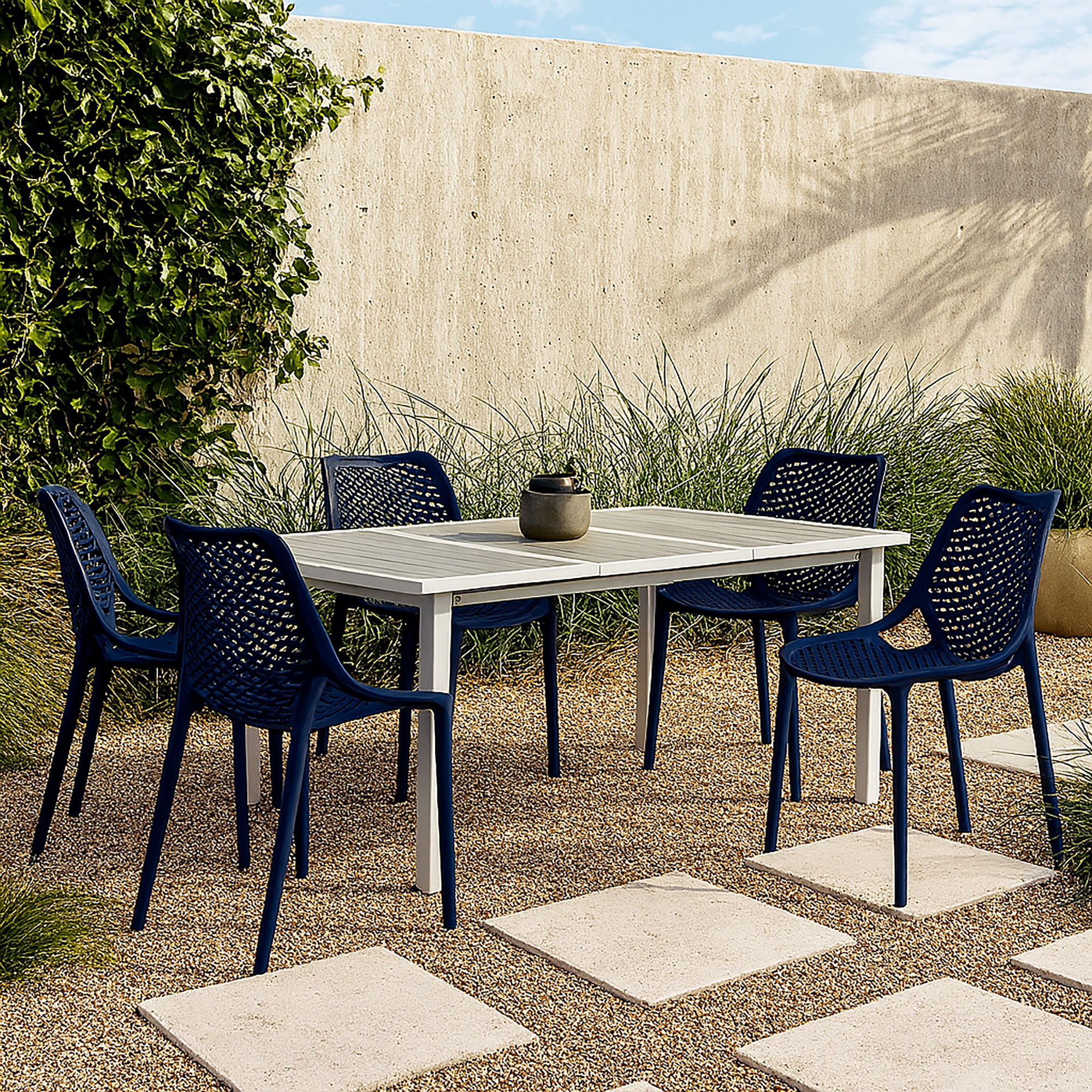 Mykonos - Plastic Outdoor Patio Dining Chair (Set of 4) - Navy