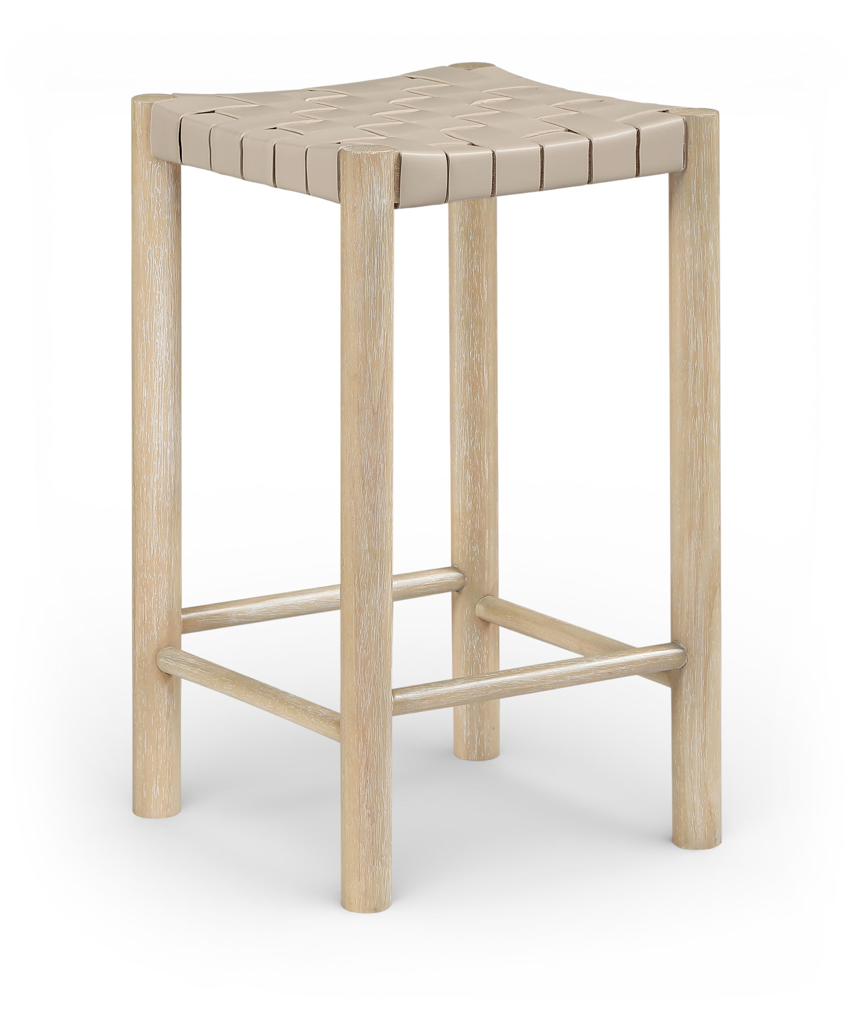 Entwine - Vegan Leather Upholstered Backless Counter Stool - Beige / Painted Natural