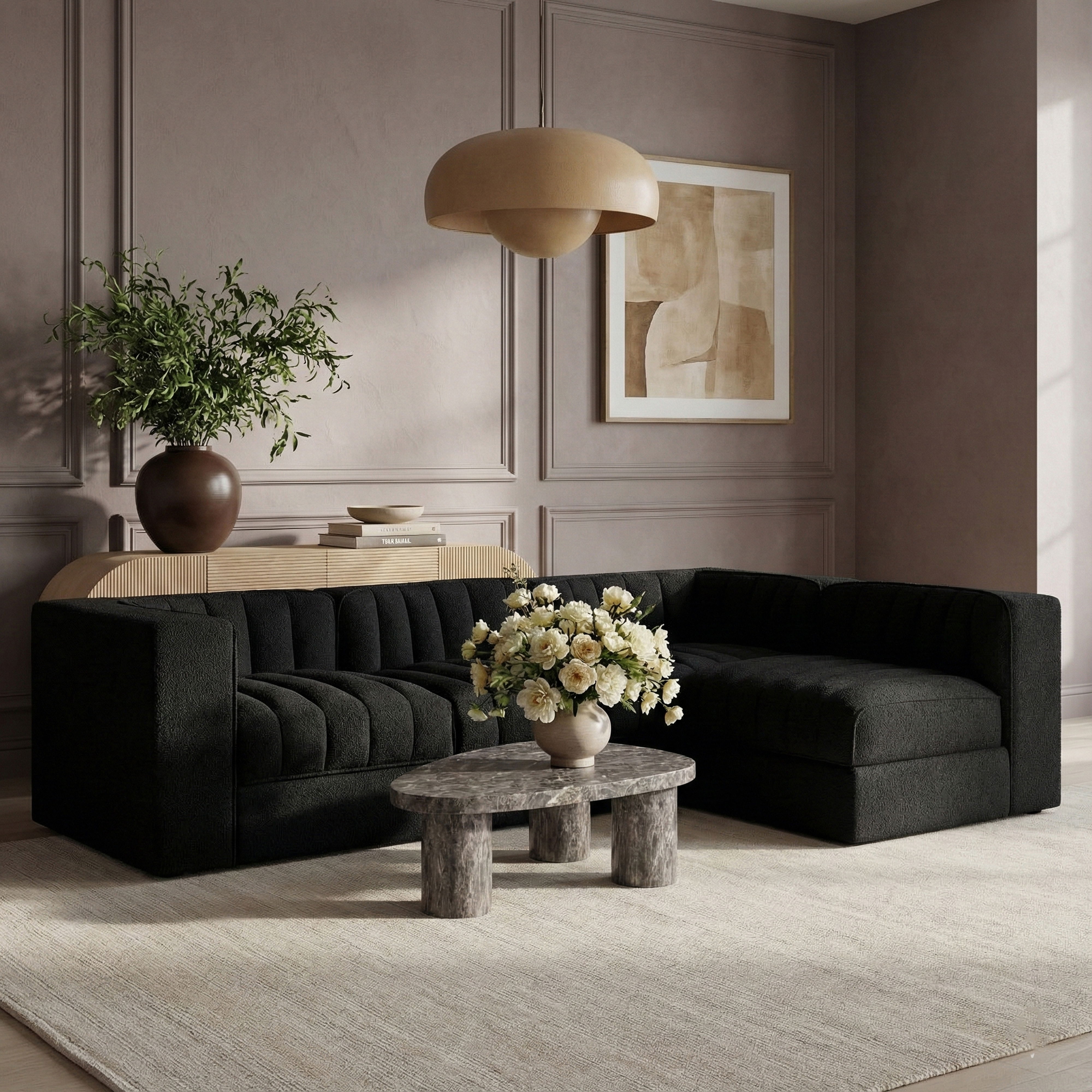 Rummi - Velvet Performance Fabric Upholstered 4 Piece Modular Sectional - Black