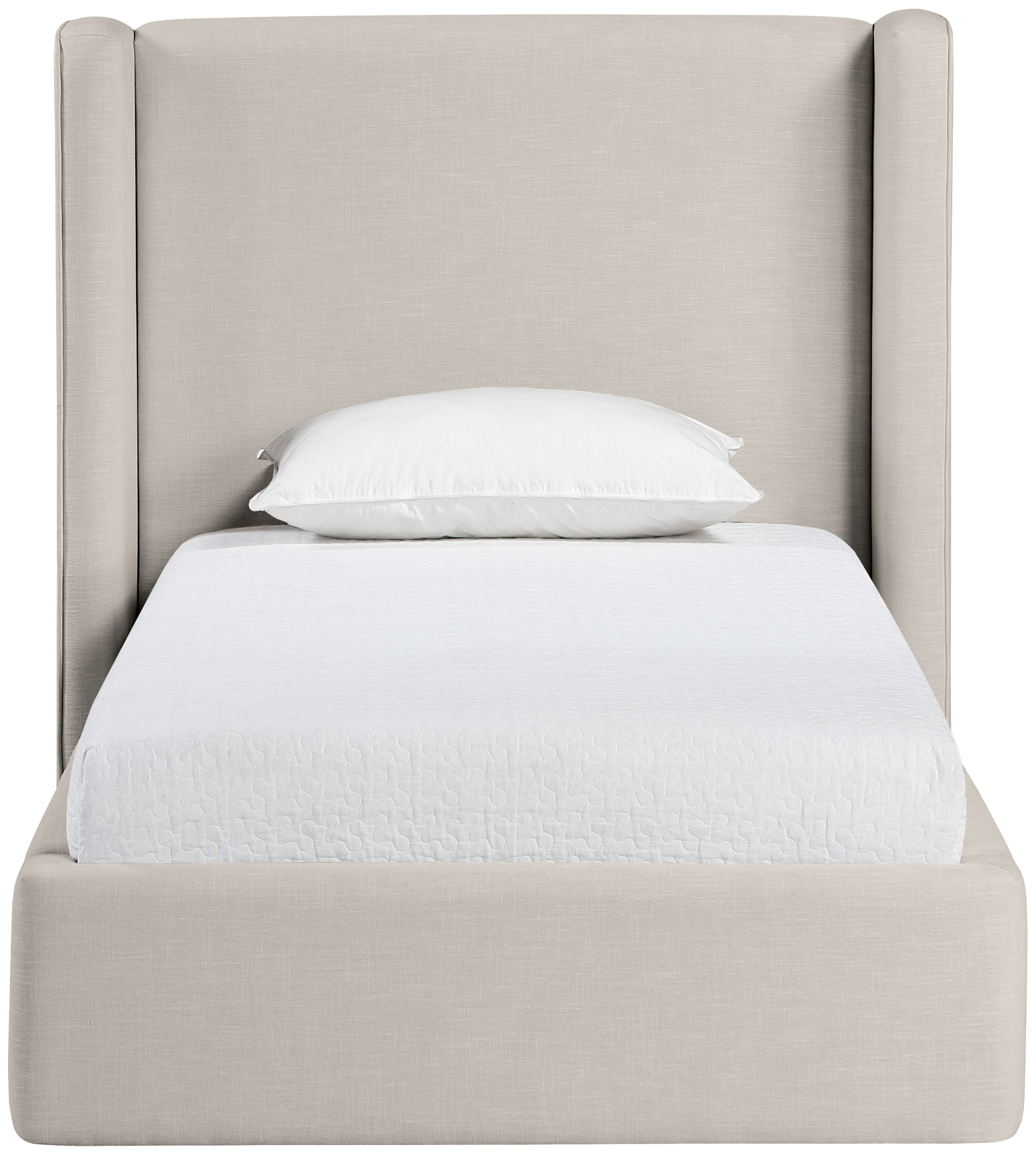 Kendall - Linen Textured Fabric Upholstered Twin Bed - Beige