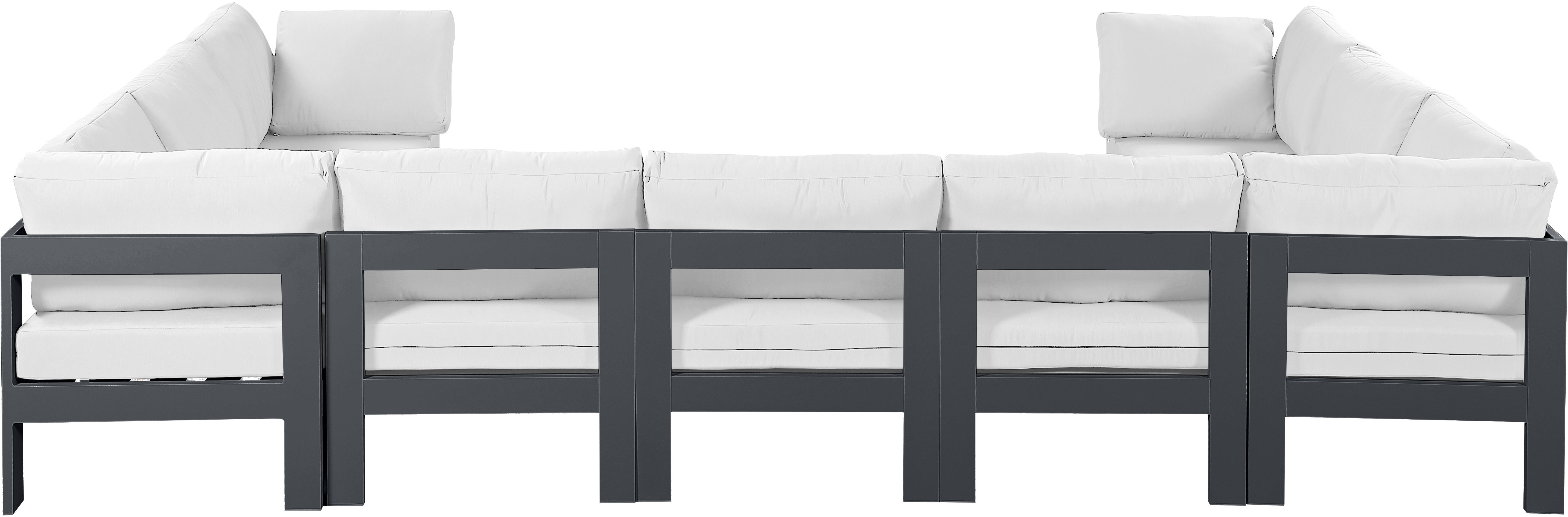 Nizuc - Outdoor Patio 9 Piece Modular Sectional With Gray Frame - White
