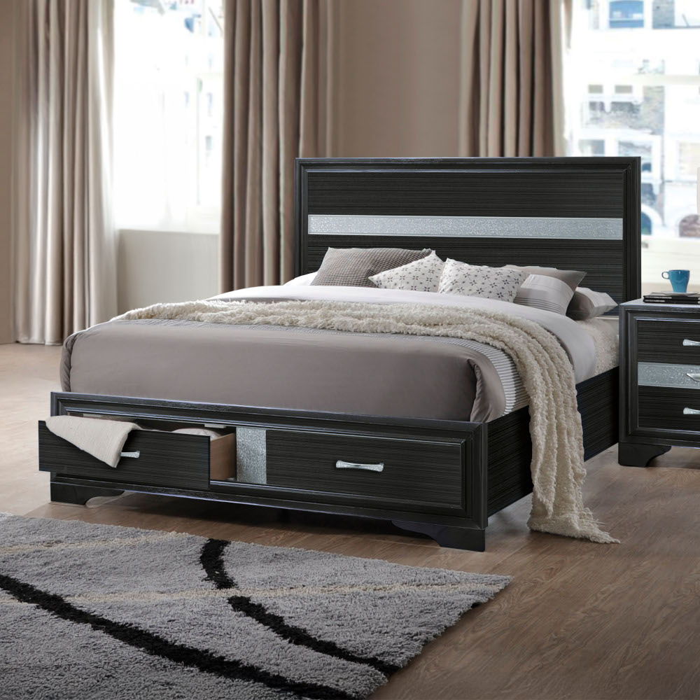 Naima - Queen Bed With Storage - Black, black