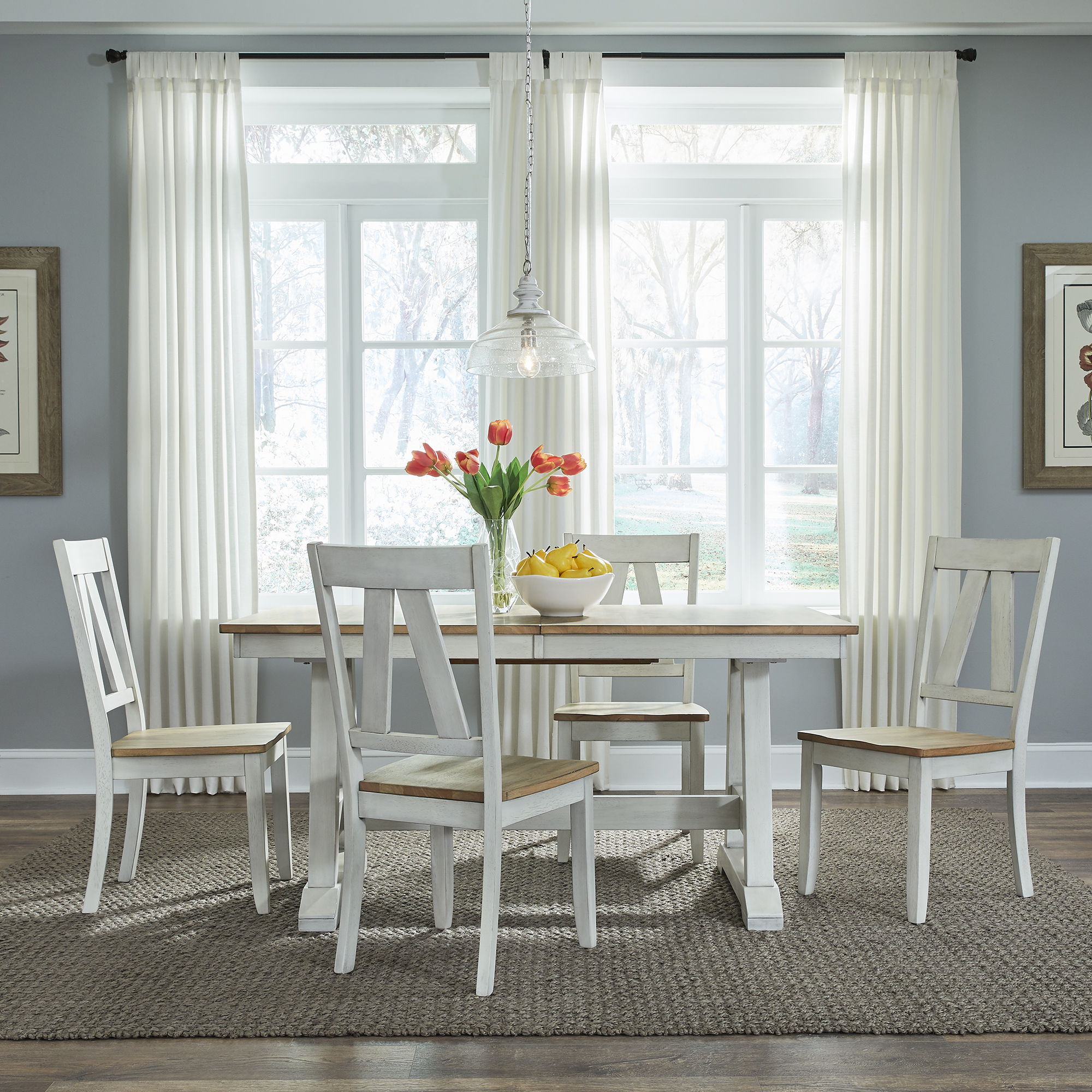 Liberty Furniture Lindsey Farm - 5 Piece Trestle Table Set - Weathered White