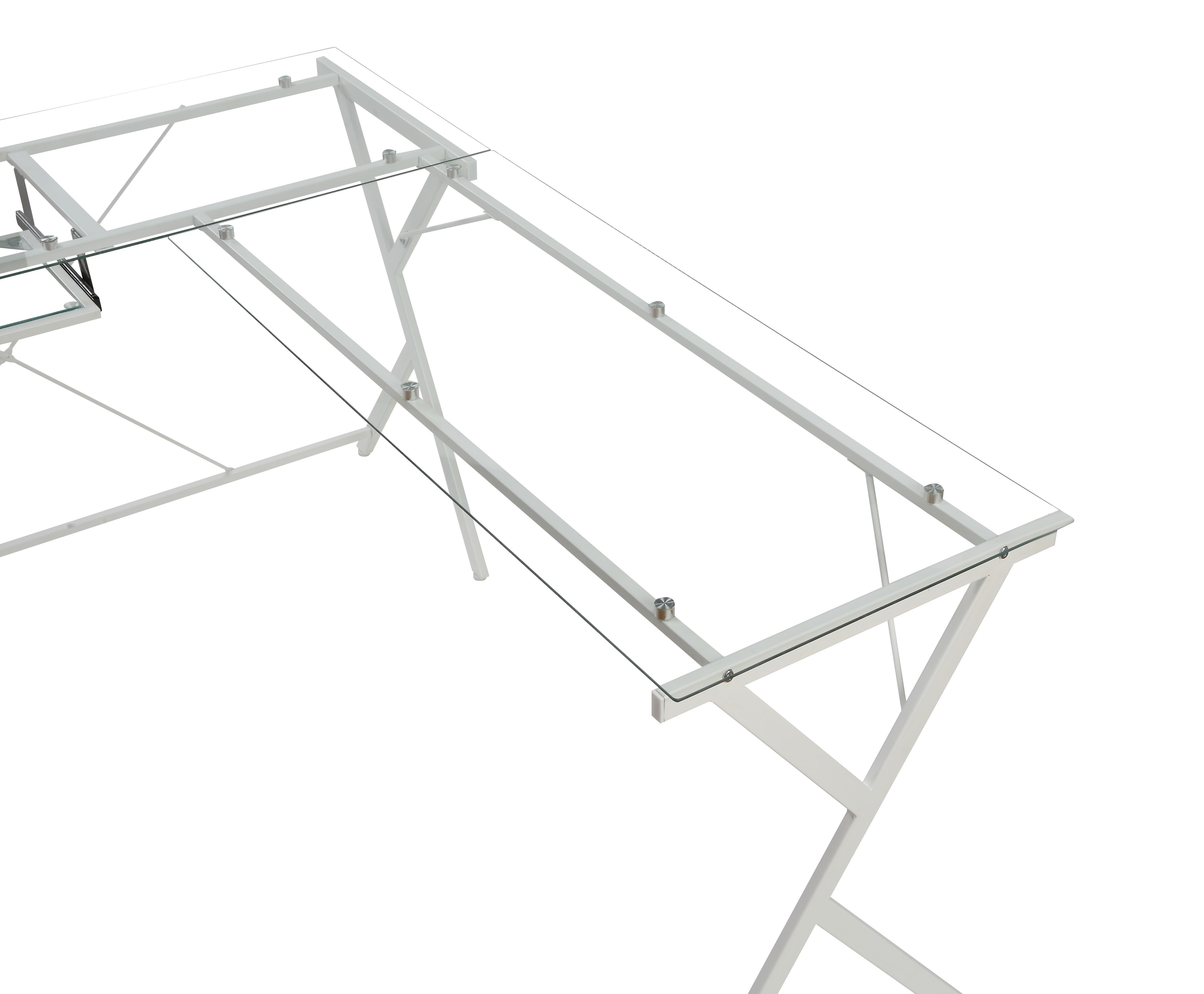 Dazenus - Computer Desk - Clear Glass Top & White, white, view 7